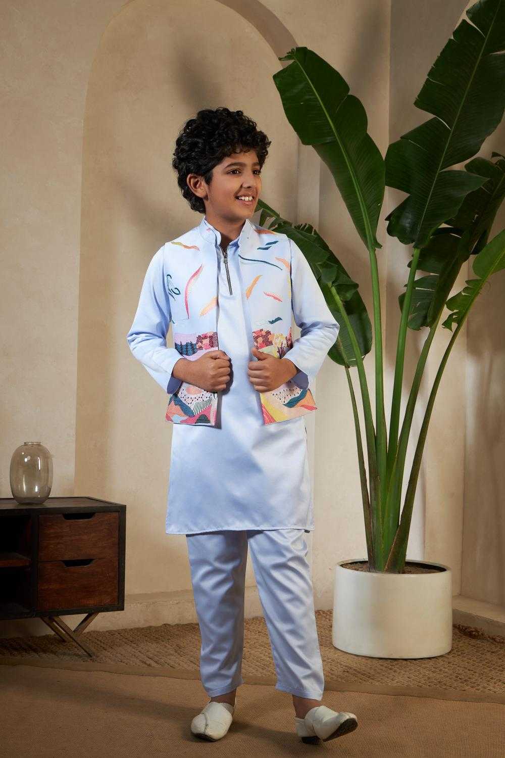 Ynf Satin RIN202 91071 ETHNIC CARNIVAL Kids Wear Wholesale Boys Kurta Pyjama Kids Kurta Pajama Baby Boy Kurta Set Manufacturer- Kids Exports