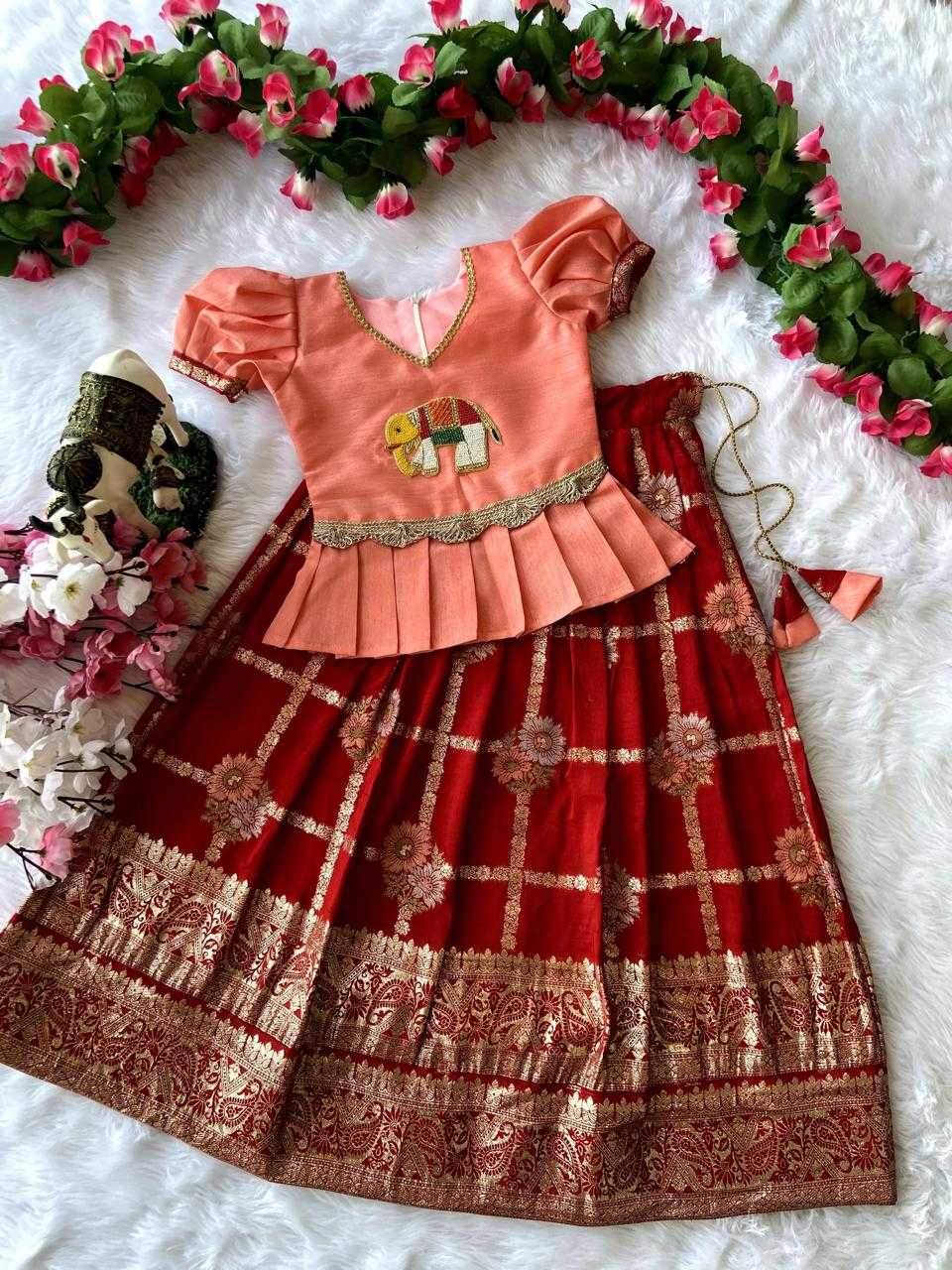 Ynf Pure Viscos RIN235 paavadai Kids Wear Wholesale Kids Lehenga Kids Traditional Outfits Kids Festive Wear Manufacturer- Kids Exports