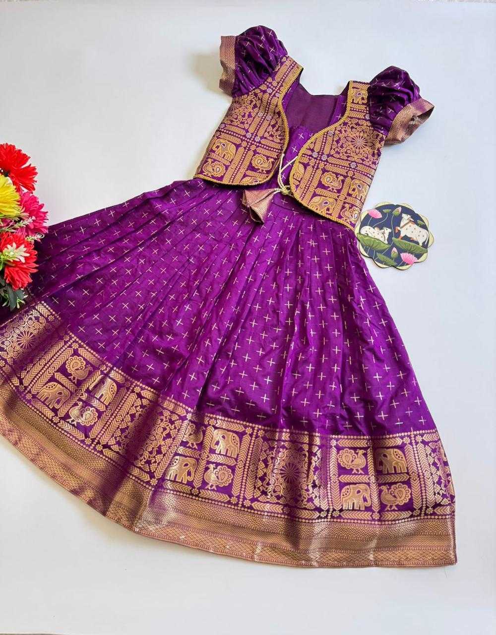 Ynf Soft Dola RIN235 Golden Kids Wear Wholesale Kids Gown Kids Festive Wear Kids Party Wear Ethnic Manufacturer- Kids Exports