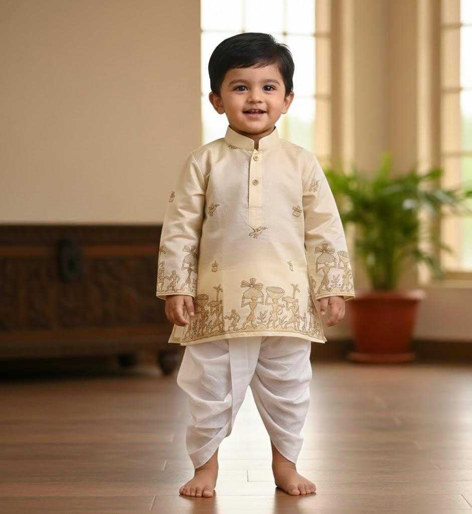 Ynf Tussar Silk KESH728 Tusser Silk Kids Wear Festive Collections Wholesale Kids Dhoti Kurta Kids Festive Wear Kids Silk Dress Manufacturer- Kids Exports