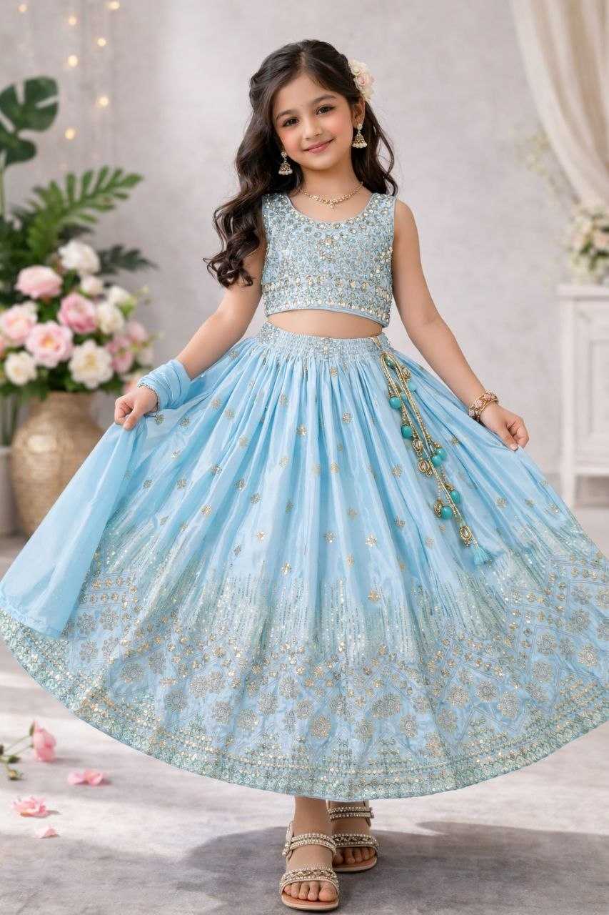 Ynf Chinon KESH167 Festive Kids Wear Wholesale Kids Lehenga Embroidered Frock Kids Festive Wear Manufacturer- Kids Exports