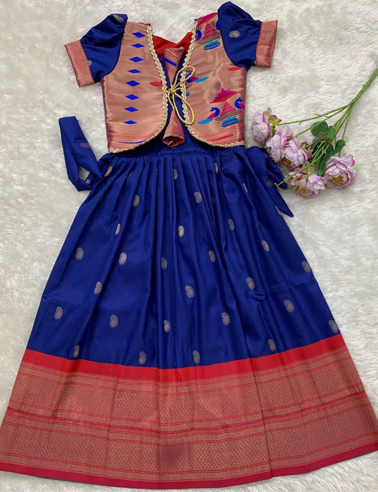 Ynf Paithani Silk KESH685 Atiriya Kids Wear Wholesale Kids Gown Kids Ethnic Gowns Manufacturer- Kids Exports