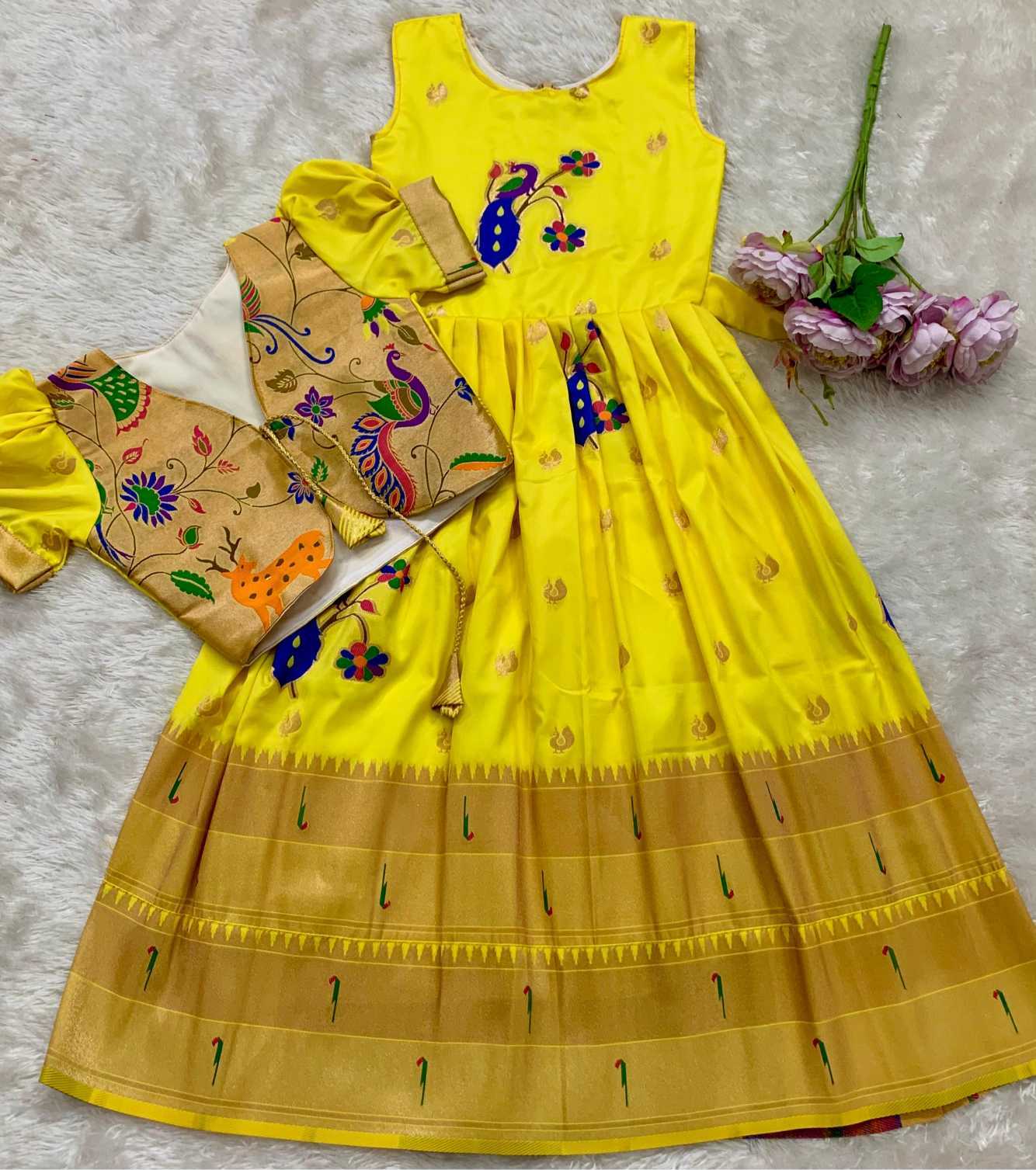 Ynf Paithani Silk KESH685 Bhavishaara Kids Wear Wholesale Kids Gown Kids Ethnic Gowns Manufacturer- Kids Exports