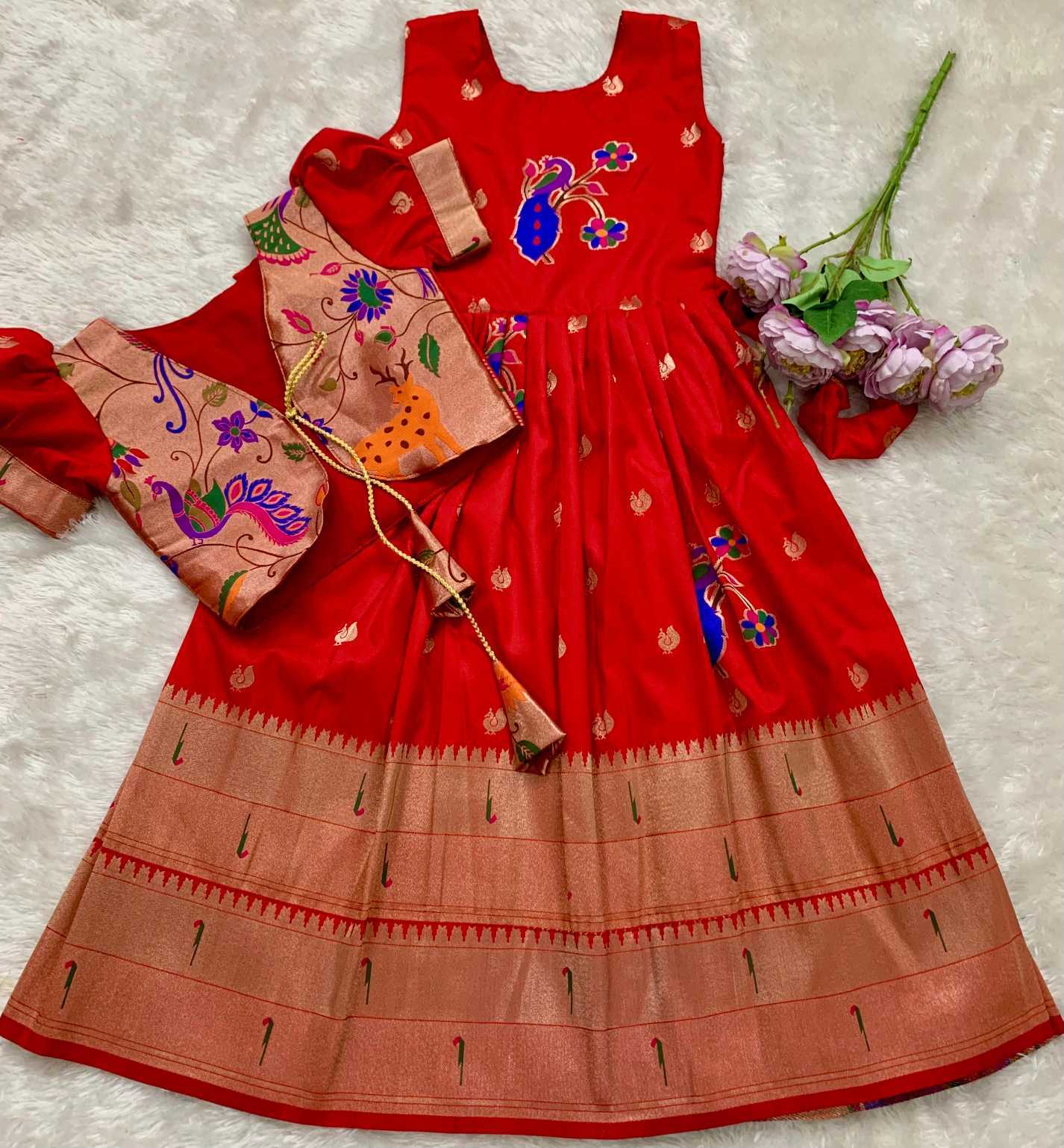 Ynf Paithani Silk KESH685 Bhavishaara Kids Wear Wholesale Kids Gown Kids Ethnic Gowns Manufacturer- Kids Exports