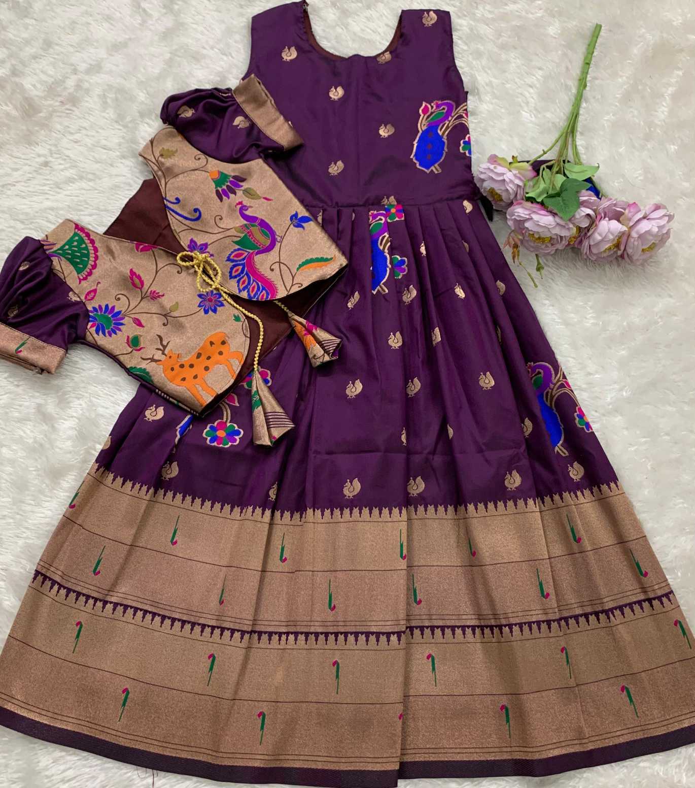 Ynf Paithani Silk KESH685 Bhavishaara Kids Wear Wholesale Kids Gown Kids Ethnic Gowns Manufacturer- Kids Exports