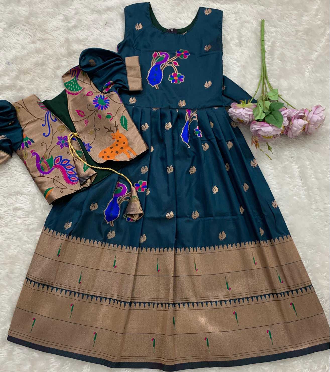 Ynf Paithani Silk KESH685 Bhavishaara Kids Wear Wholesale Kids Gown Kids Ethnic Gowns Manufacturer- Kids Exports