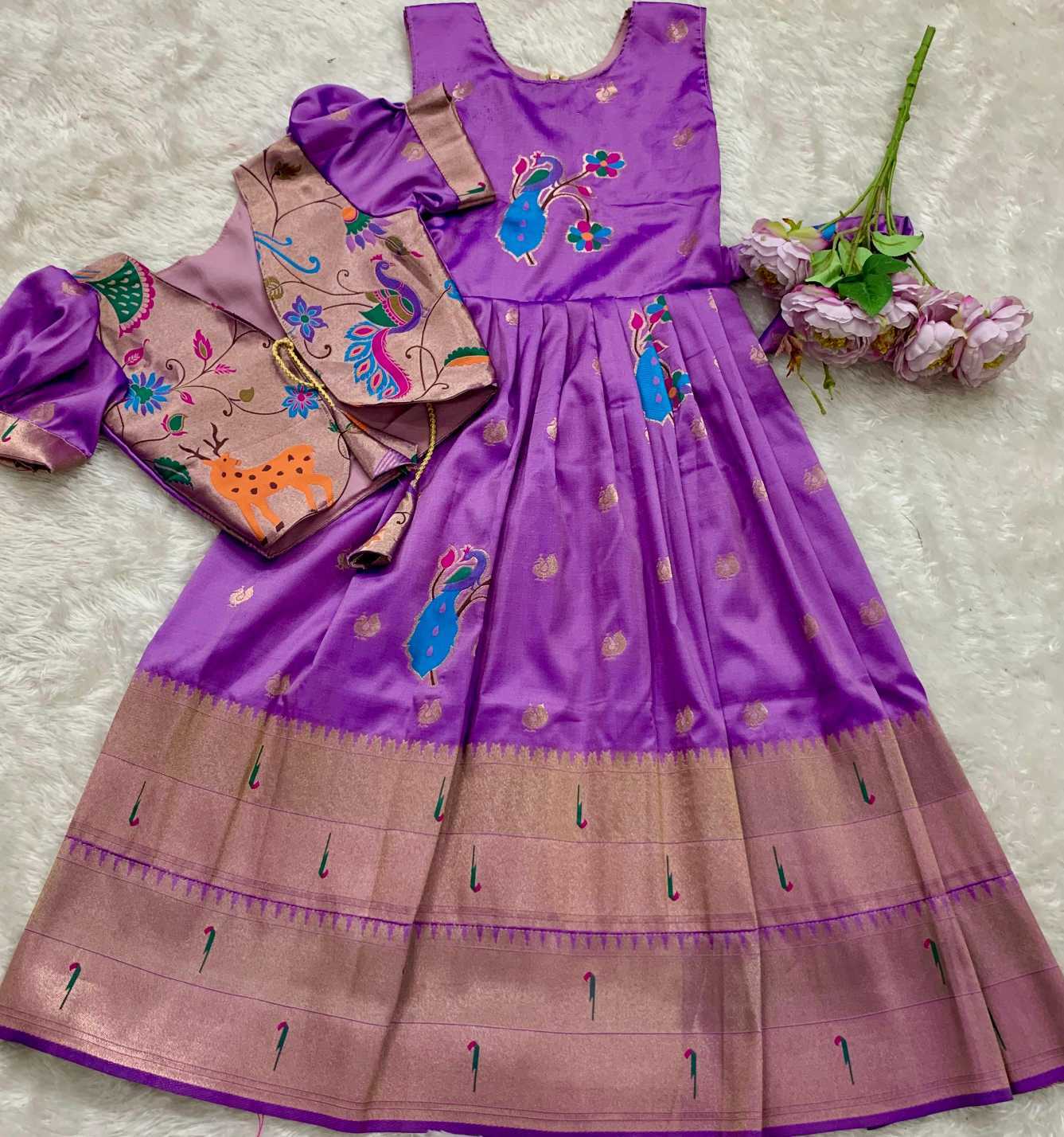Ynf Paithani Silk KESH685 Bhavishaara Kids Wear Wholesale Kids Gown Kids Ethnic Gowns Manufacturer- Kids Exports
