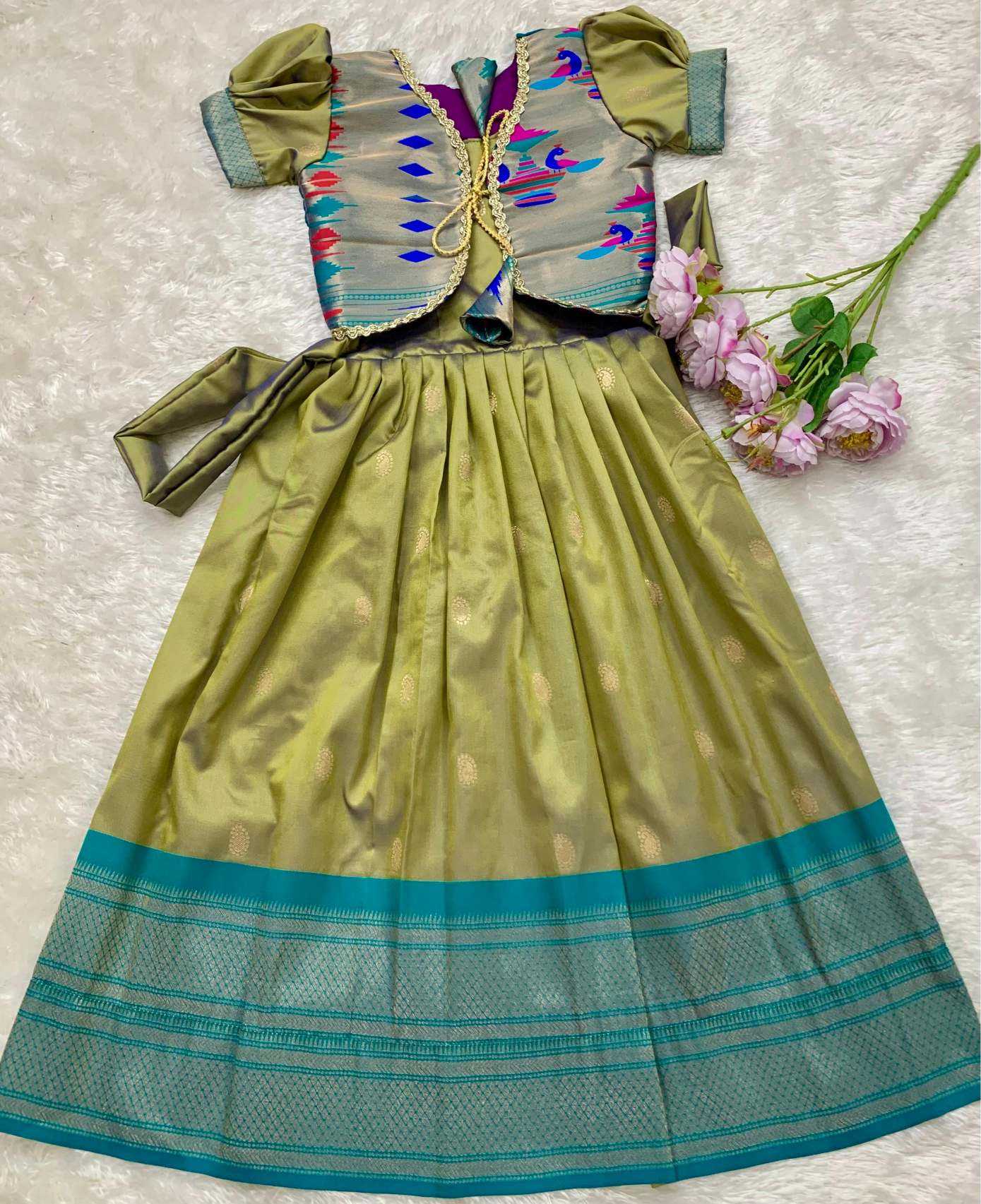 Ynf Paithani Silk KESH685 pongal Kids Wear Wholesale Kids Gown Kids Ethnic Gowns Manufacturer- Kids Exports