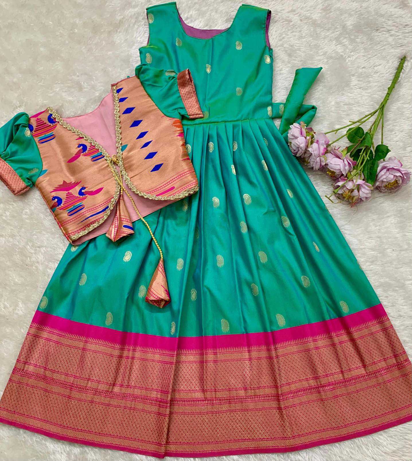 Ynf Paithani Silk KESH685 pongal Kids Wear Wholesale Kids Gown Kids Ethnic Gowns Manufacturer- Kids Exports