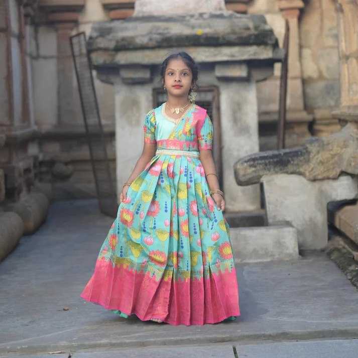 Ynf Pure Silk KESH505 Ugadi Kids Wear Wholesale Kids Gown Kids Designer Frock Kids Party Wear Ethnic Manufacturer- Kids Exports