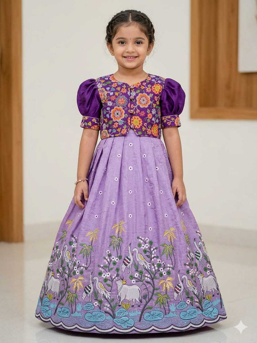 Ynf Crush Silk RIN235 Soft nylon Kids Wear Wholesale Kids Gown Embroidered Frock Kids Designer Frock Manufacturer- Kids Exports