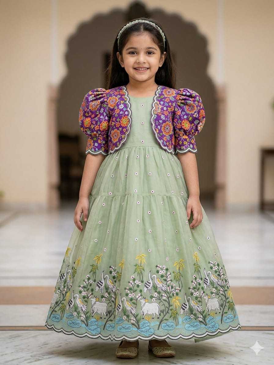 Ynf Crush Silk RIN235 Soft nylon Kids Wear Wholesale Kids Gown Embroidered Frock Kids Designer Frock Manufacturer- Kids Exports