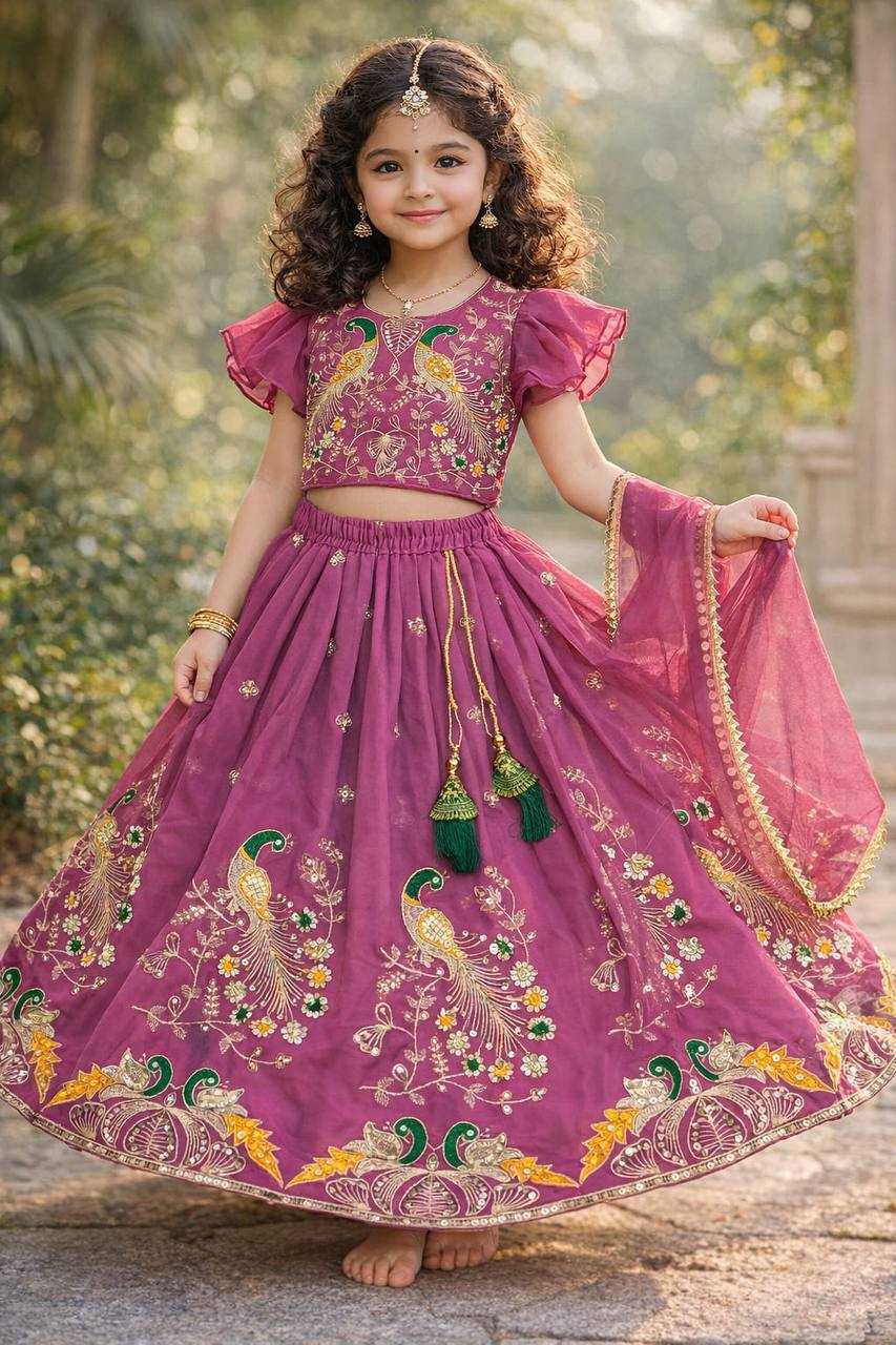Ynf Georgette KESH650 multi Kids Wear Wholesale Kids Lehenga Embroidered Frock Kids Traditional Outfits Manufacturer- Kids Exports
