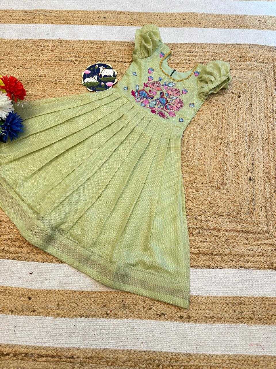 Ynf Soft Kota RIN235 Fancy Neck Kids Wear Wholesale Embroidered Frock Kids Designer Frock Kids Traditional Outfits Manufacturer- Kids Exports