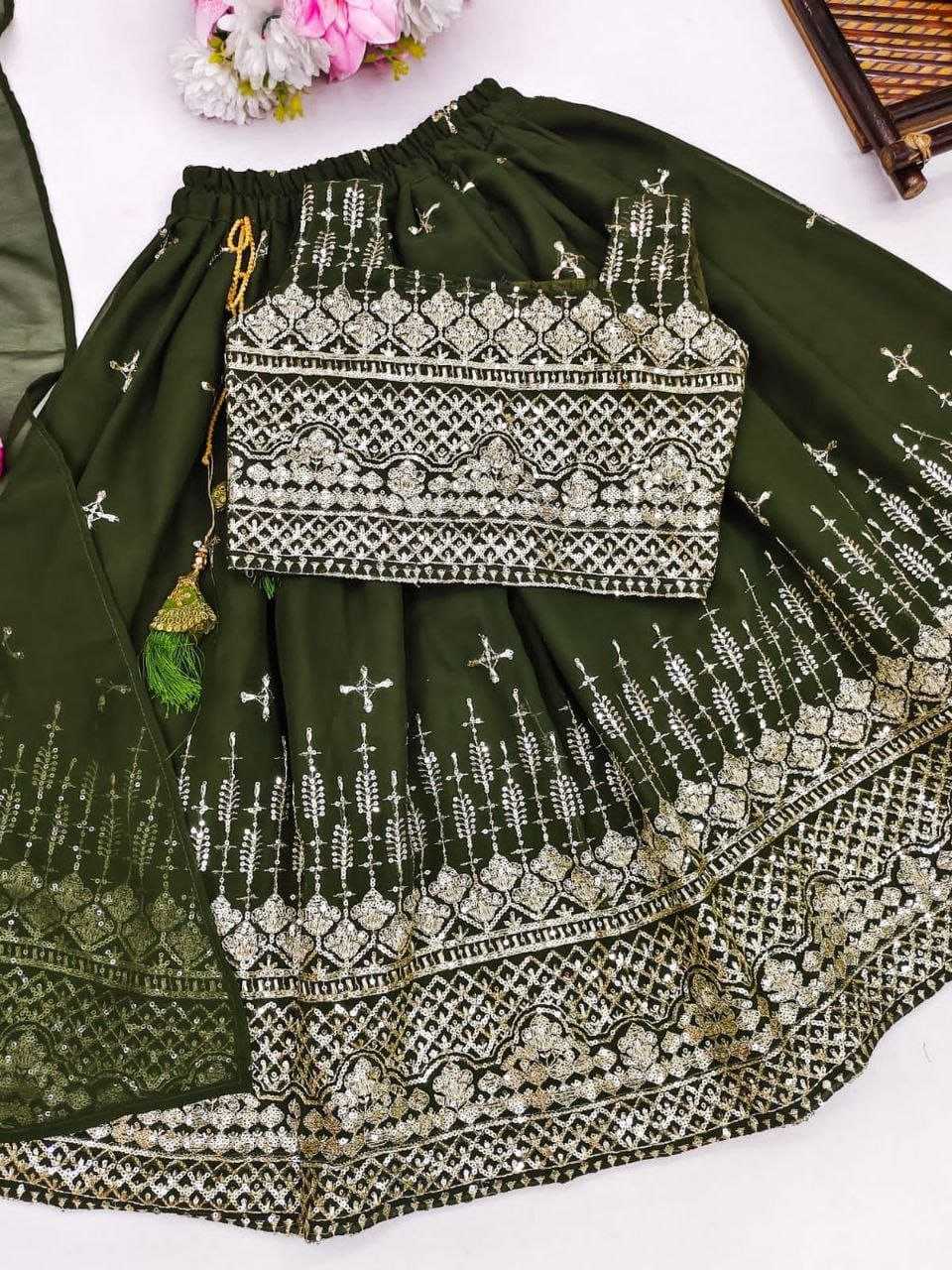 YNF GEORGETTE KESH168 Green Well KIDS WEAR WHOLESALE KIDS LEHENGA KIDS TRADITIONAL OUTFITS LEHENGA CHOLI KIDS FESTIVE WEAR KIDS WEDDING OUTFITS MANUFACTURER- Kids Exports