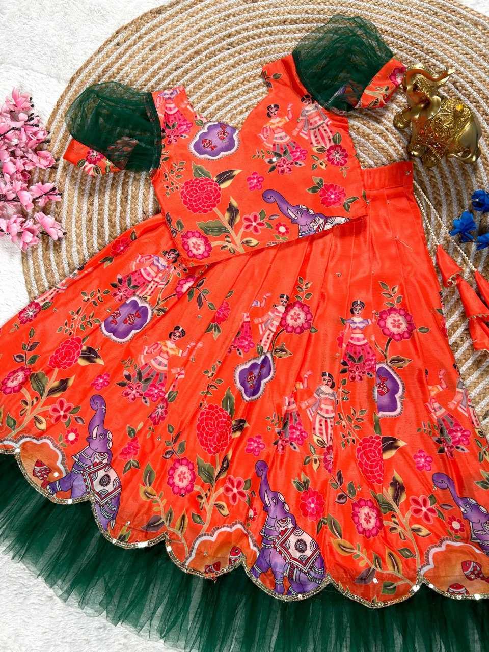 YNF SOFT CHINON KESH109 160 WHOLESALE KIDS LEHENGA TRADITIONAL ETHNIC LEHENGA KIDS FESTIVEL LEHANGA MANUFACTURER- Kids Exports