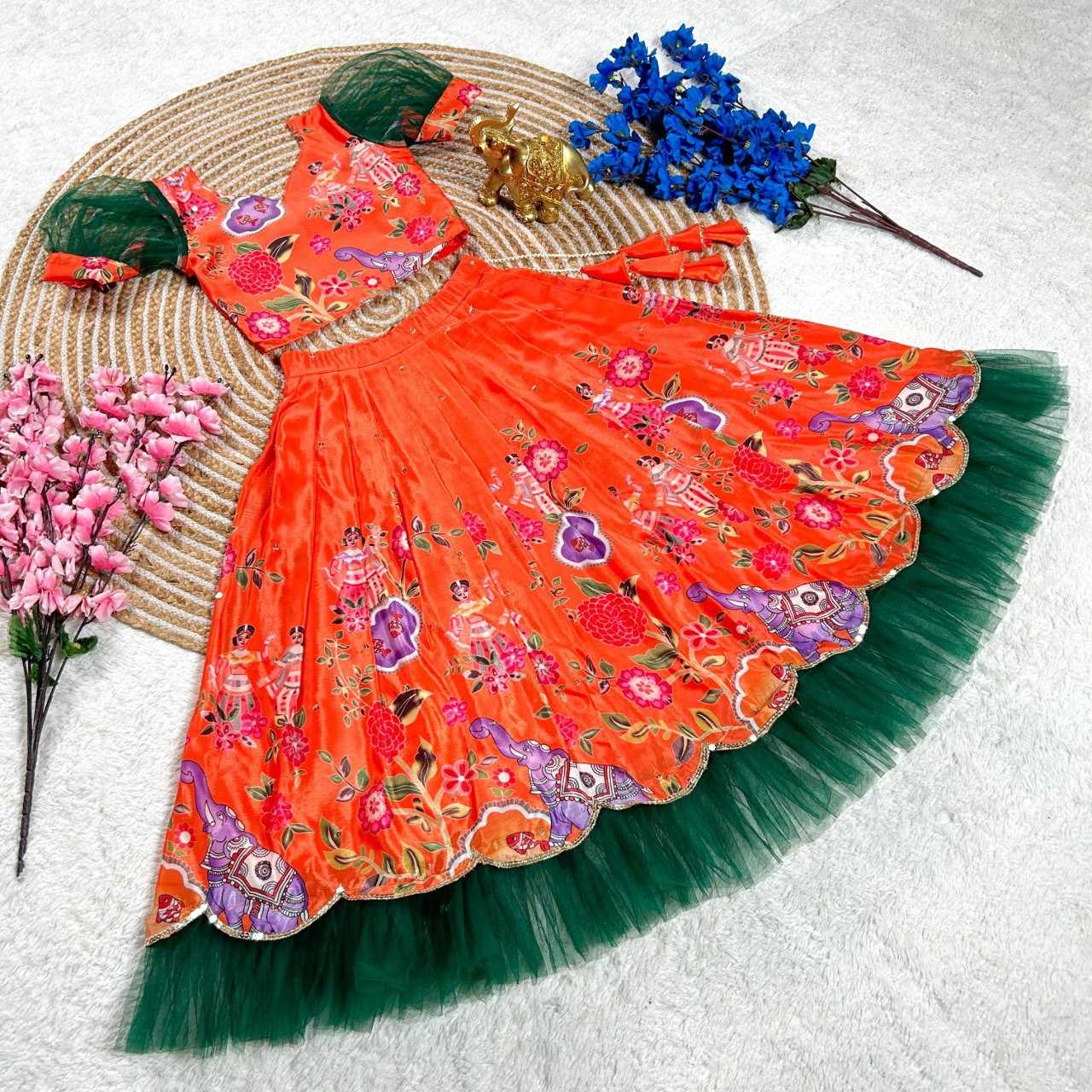 YNF SOFT CHINON KESH109 160 WHOLESALE KIDS LEHENGA TRADITIONAL ETHNIC LEHENGA KIDS FESTIVEL LEHANGA MANUFACTURER- Kids Exports