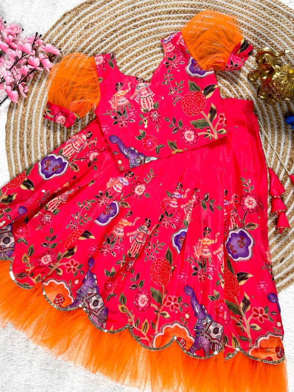 YNF SOFT CHINON KESH109 160 WHOLESALE KIDS LEHENGA TRADITIONAL ETHNIC LEHENGA KIDS FESTIVEL LEHANGA MANUFACTURER- Kids Exports