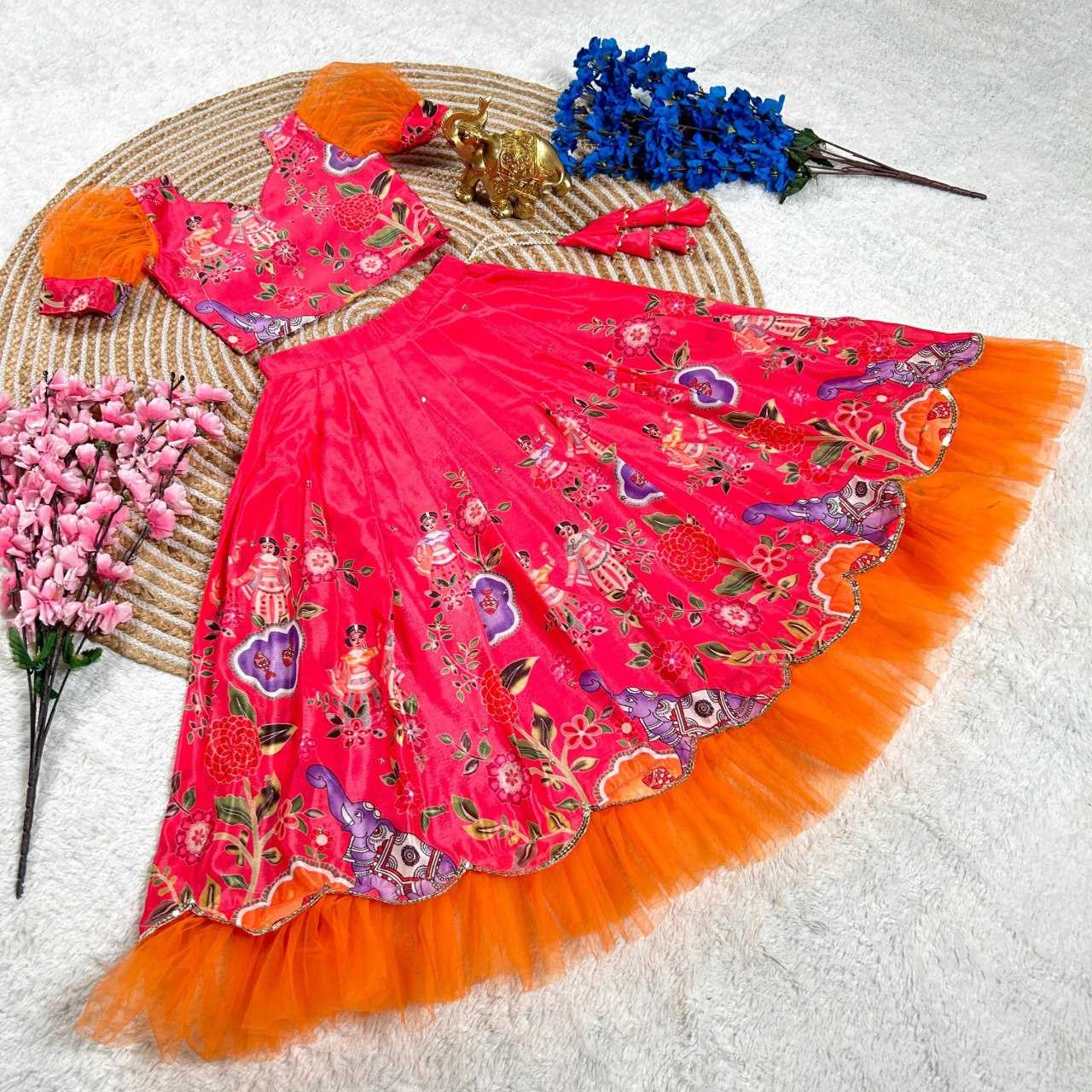 YNF SOFT CHINON KESH109 160 WHOLESALE KIDS LEHENGA TRADITIONAL ETHNIC LEHENGA KIDS FESTIVEL LEHANGA MANUFACTURER- Kids Exports