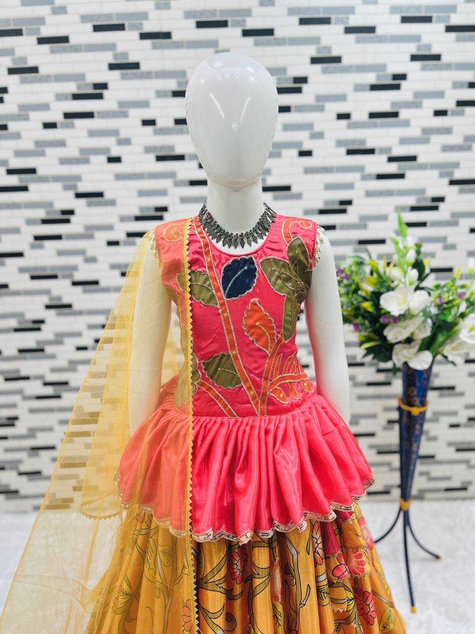 YNF CHINON SILK RIN154 195 KIDS WEAR WHOLESALE KIDS LEHENGA KIDS TRADITIONAL OUTFITS KIDS LEHENGA CHOLI EMBROIDERY WEDDING OUTFITS MANUFACTURER- Kids Exports