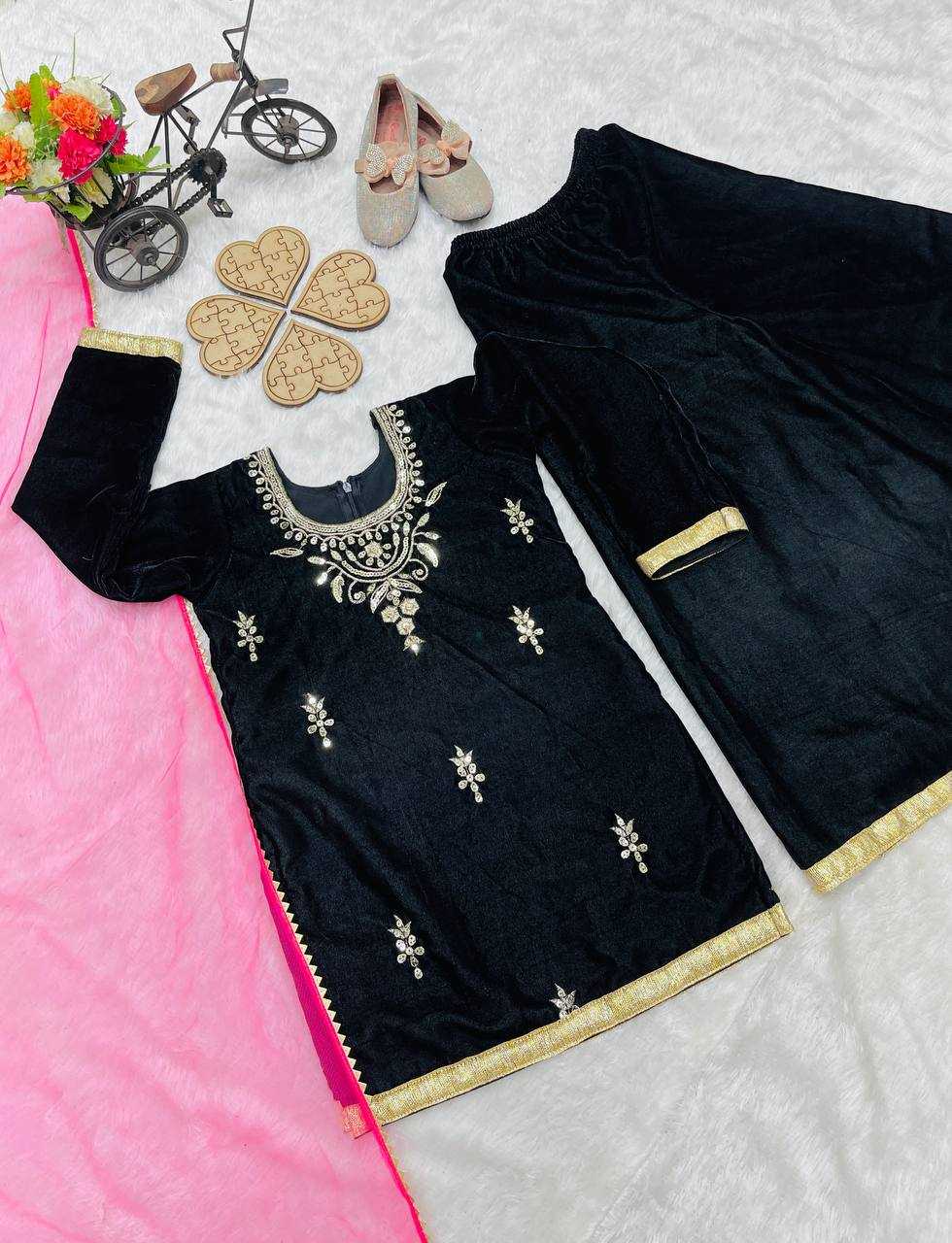 YNF VELVET KESH144 193 WHOLESALE KIDS SUIT KIDS FESTIVE KIDS SHARAR SUITS MANUFACTURER- Kids Exports