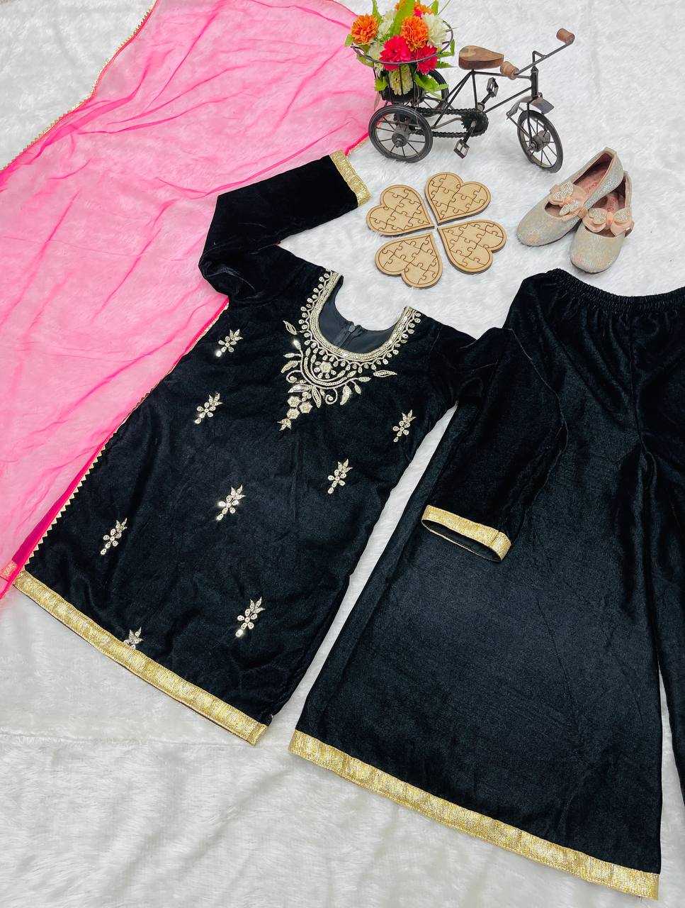 YNF VELVET KESH144 193 WHOLESALE KIDS SUIT KIDS FESTIVE KIDS SHARAR SUITS MANUFACTURER- Kids Exports