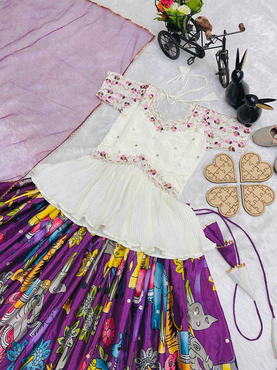 Ynf Chinon KESH415 208 Kids Wear Wholesale Kids Lehenga Embroidered Frock Kids Ghagra Choli Manufacturer- Kids Exports
