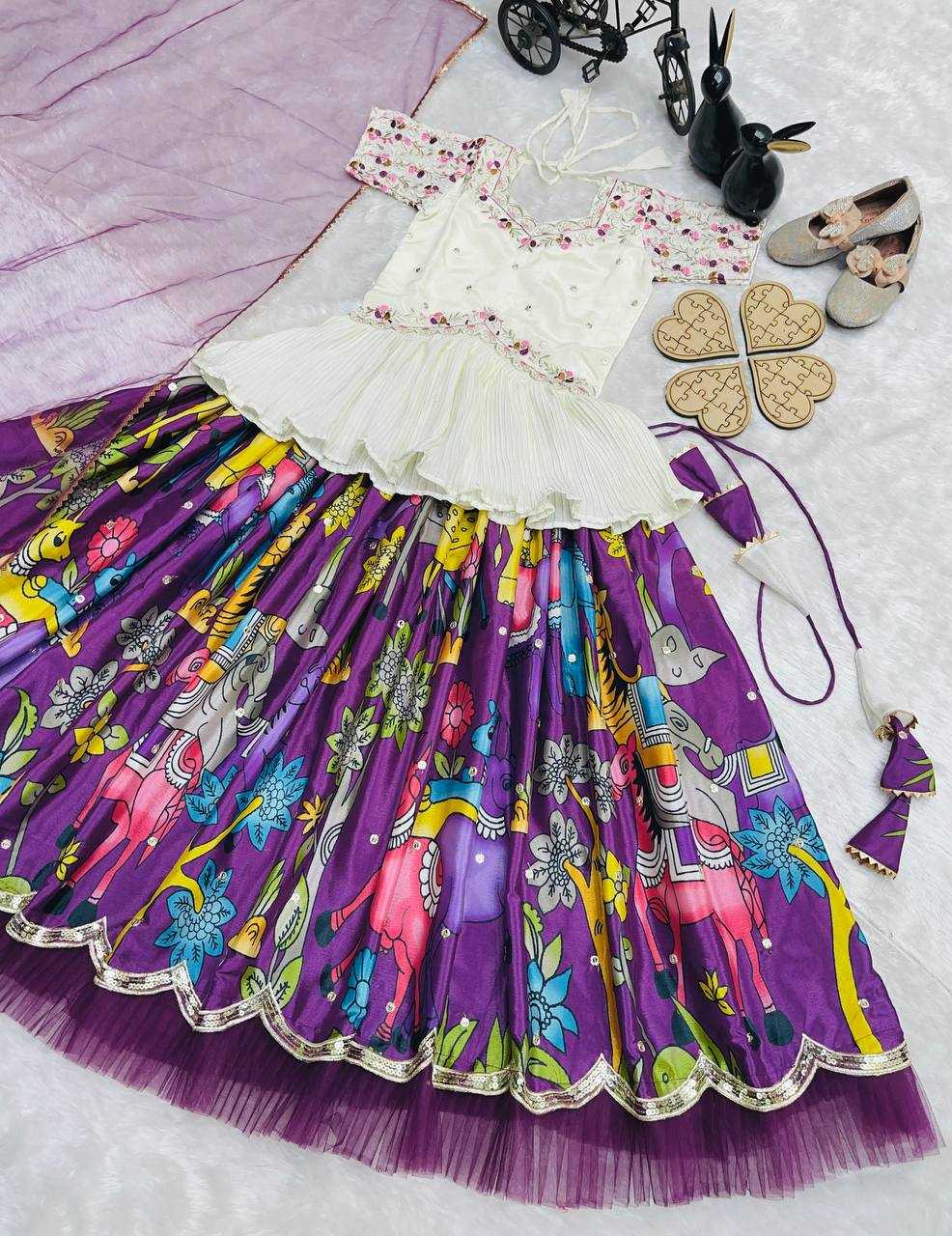 Ynf Chinon KESH415 208 Kids Wear Wholesale Kids Lehenga Embroidered Frock Kids Ghagra Choli Manufacturer- Kids Exports