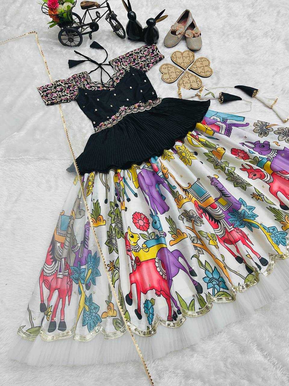 Ynf Chinon KESH415 208 Kids Wear Wholesale Kids Lehenga Embroidered Frock Kids Ghagra Choli Manufacturer- Kids Exports