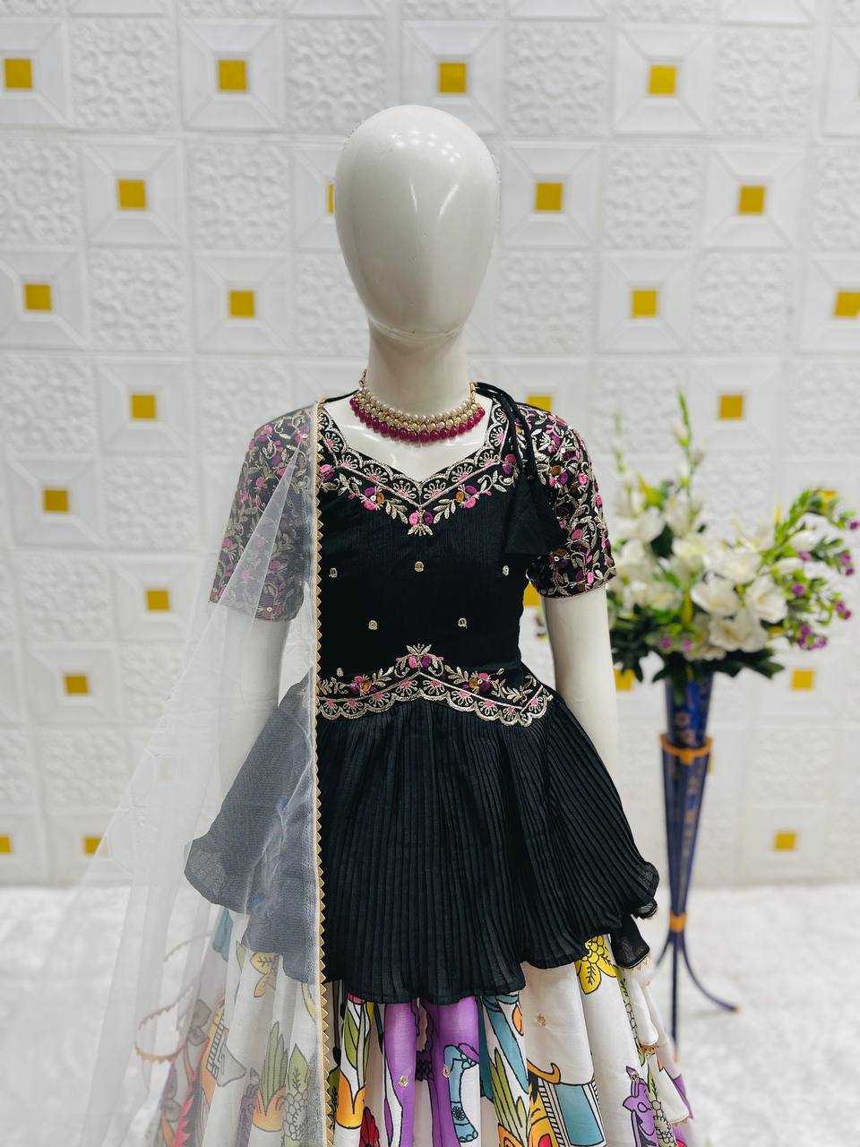 Ynf Chinon KESH415 208 Kids Wear Wholesale Kids Lehenga Embroidered Frock Kids Ghagra Choli Manufacturer- Kids Exports