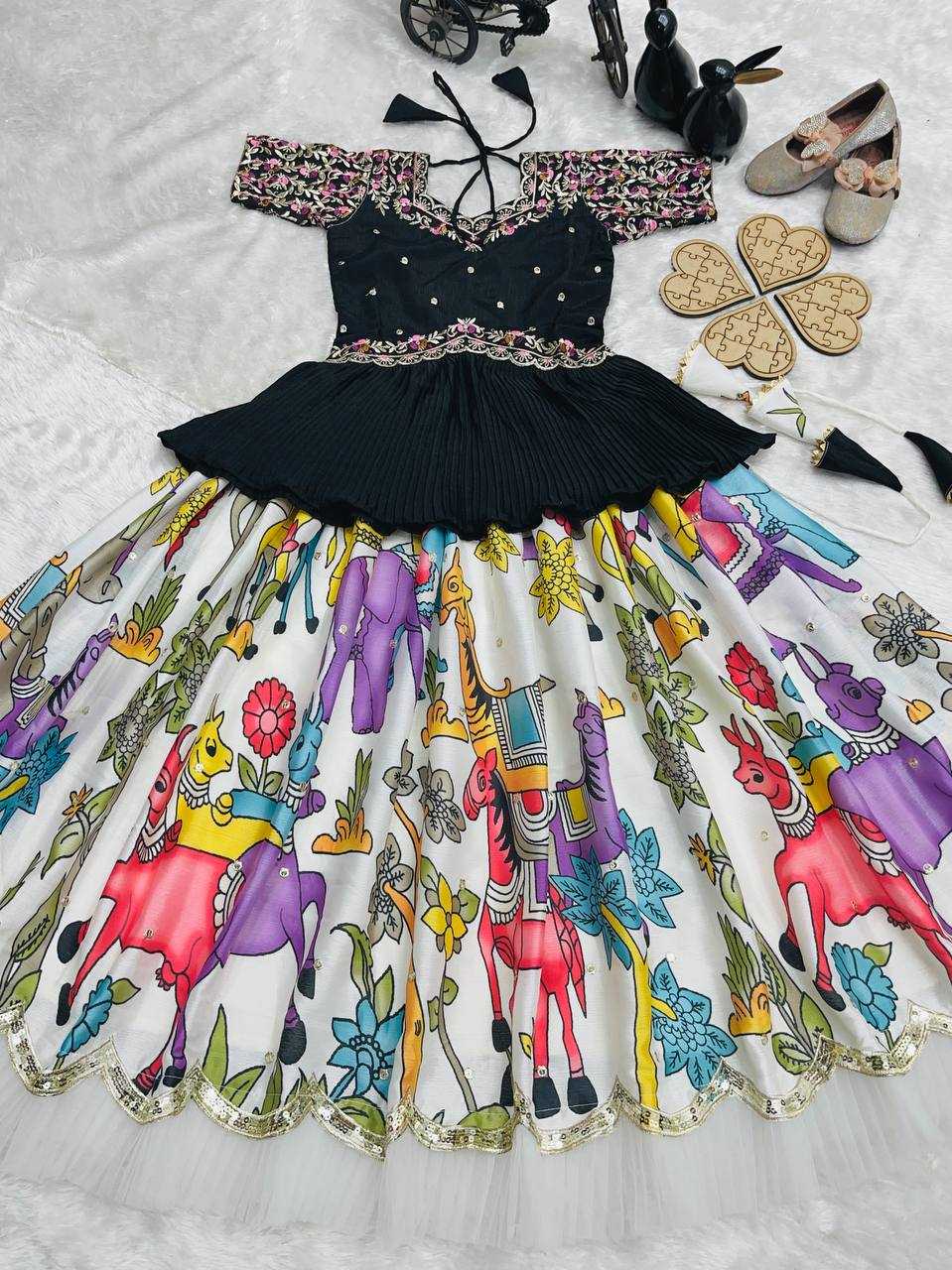 Ynf Chinon KESH415 208 Kids Wear Wholesale Kids Lehenga Embroidered Frock Kids Ghagra Choli Manufacturer- Kids Exports