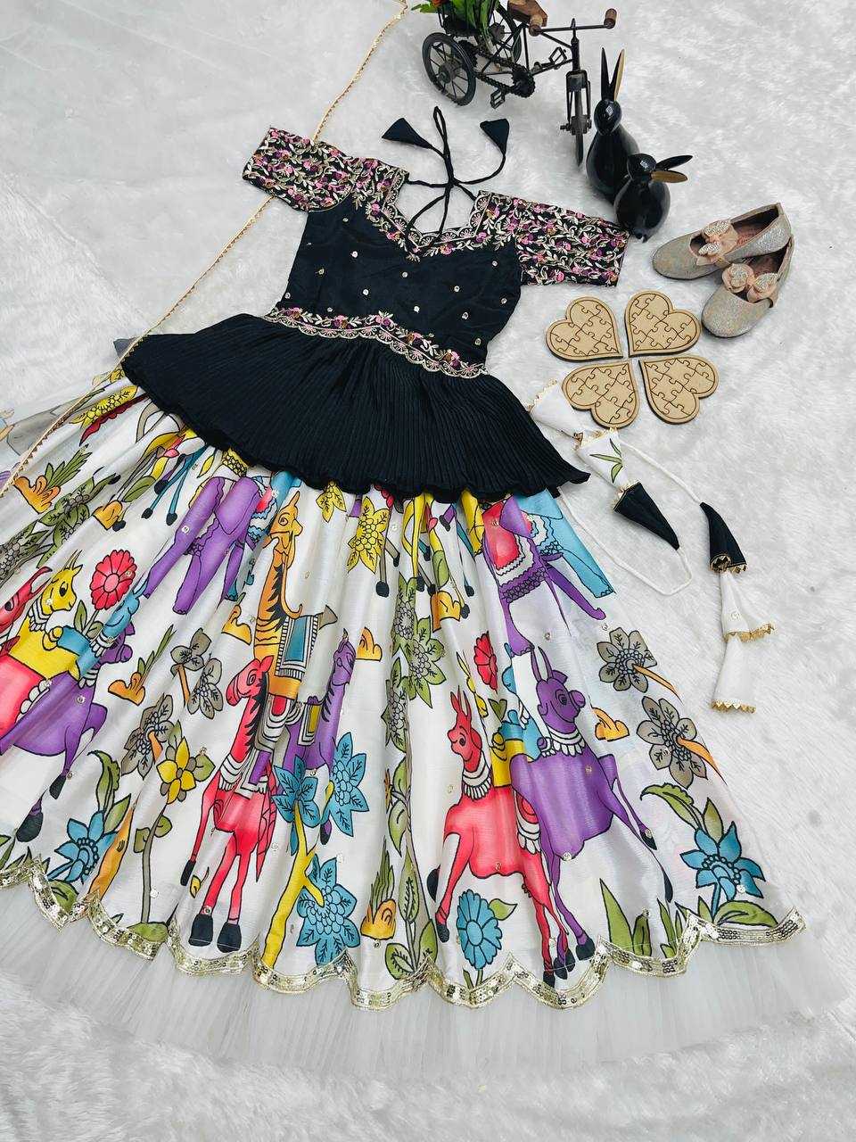 Ynf Chinon KESH415 208 Kids Wear Wholesale Kids Lehenga Embroidered Frock Kids Ghagra Choli Manufacturer- Kids Exports