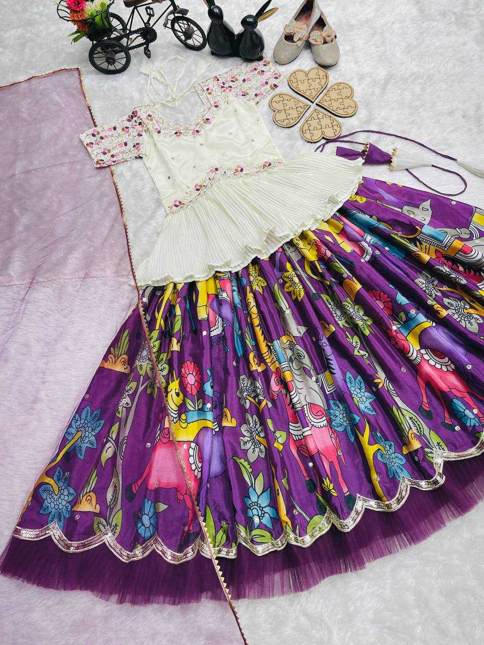 Ynf Chinon KESH415 208 Kids Wear Wholesale Kids Lehenga Embroidered Frock Kids Ghagra Choli Manufacturer- Kids Exports