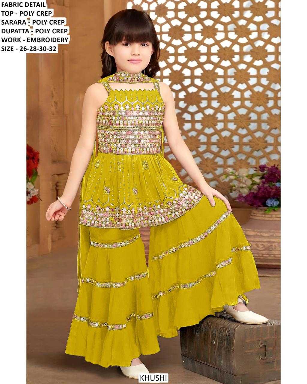 Ynf Poly Crepe KESH481 KHUSHI 1 Kids Wear Wholesale Kids Sharara Kids Suit Manufacturer- Kids Exports