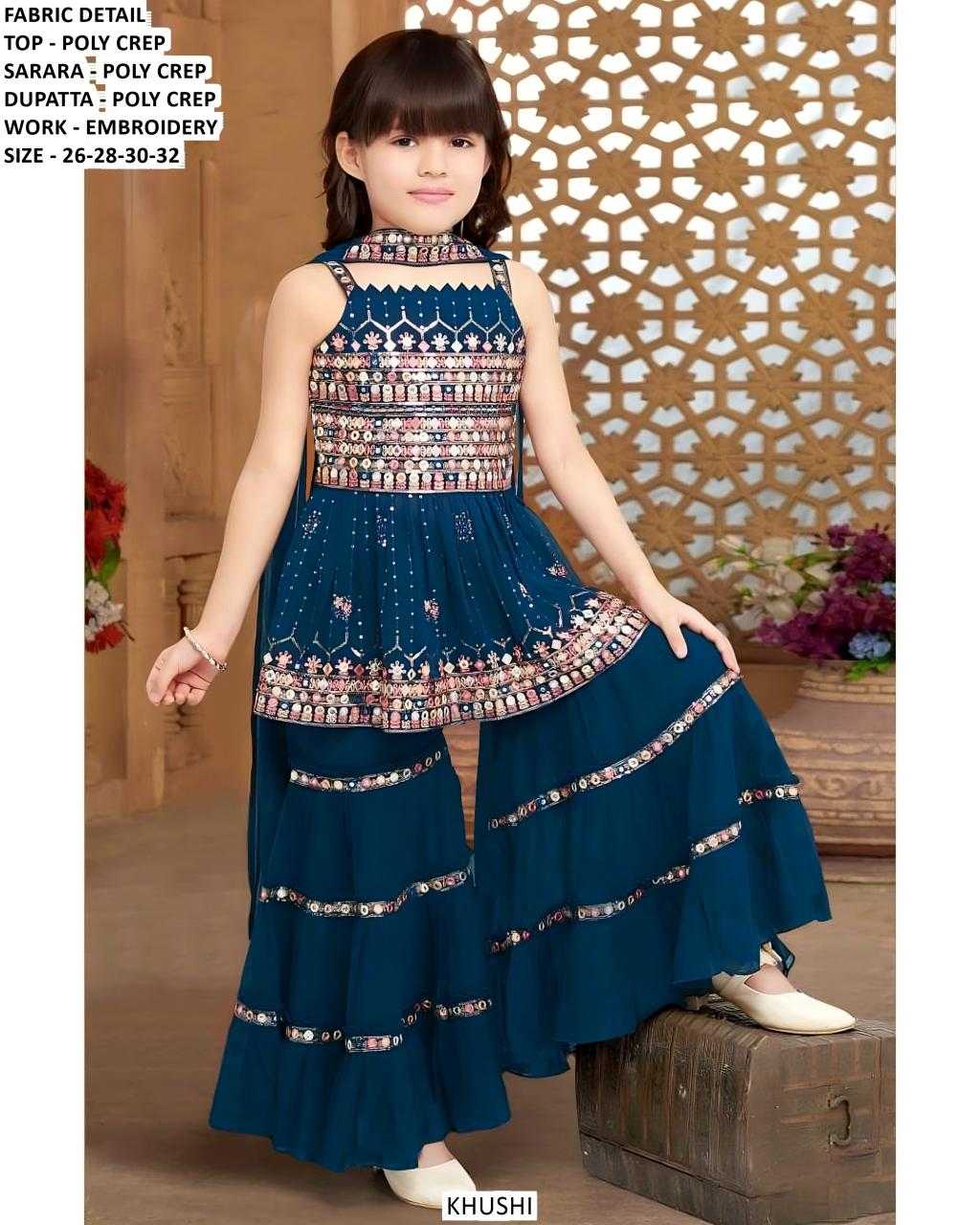 Ynf Poly Crepe KESH481 KHUSHI 1 Kids Wear Wholesale Kids Sharara Kids Suit Manufacturer- Kids Exports