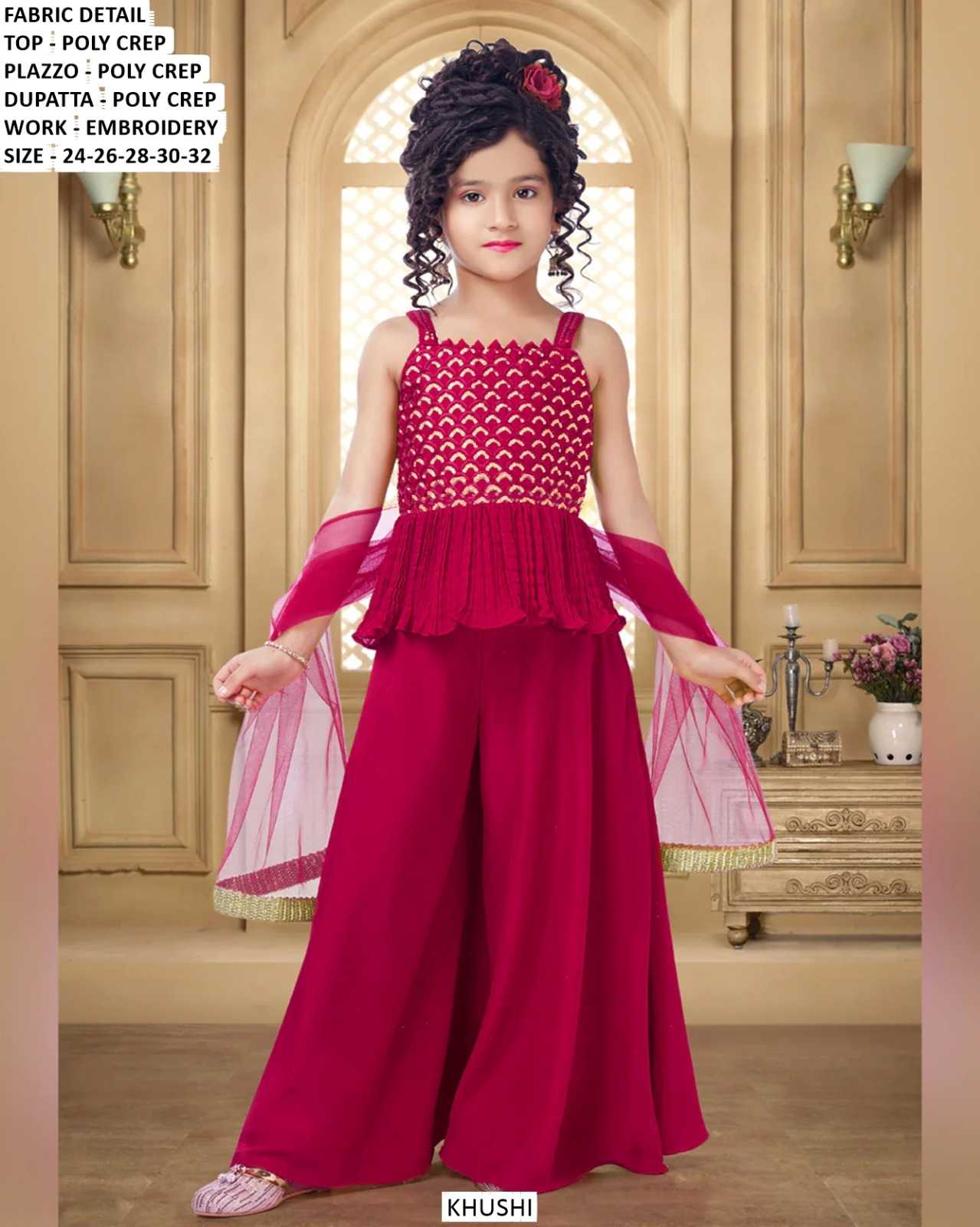 Ynf Poly Crepe KESH481 KHUSHI Kids Wear Wholesale Kids Sharara Kids Suit Kids Anarkali Suits Manufacturer- Kids Exports