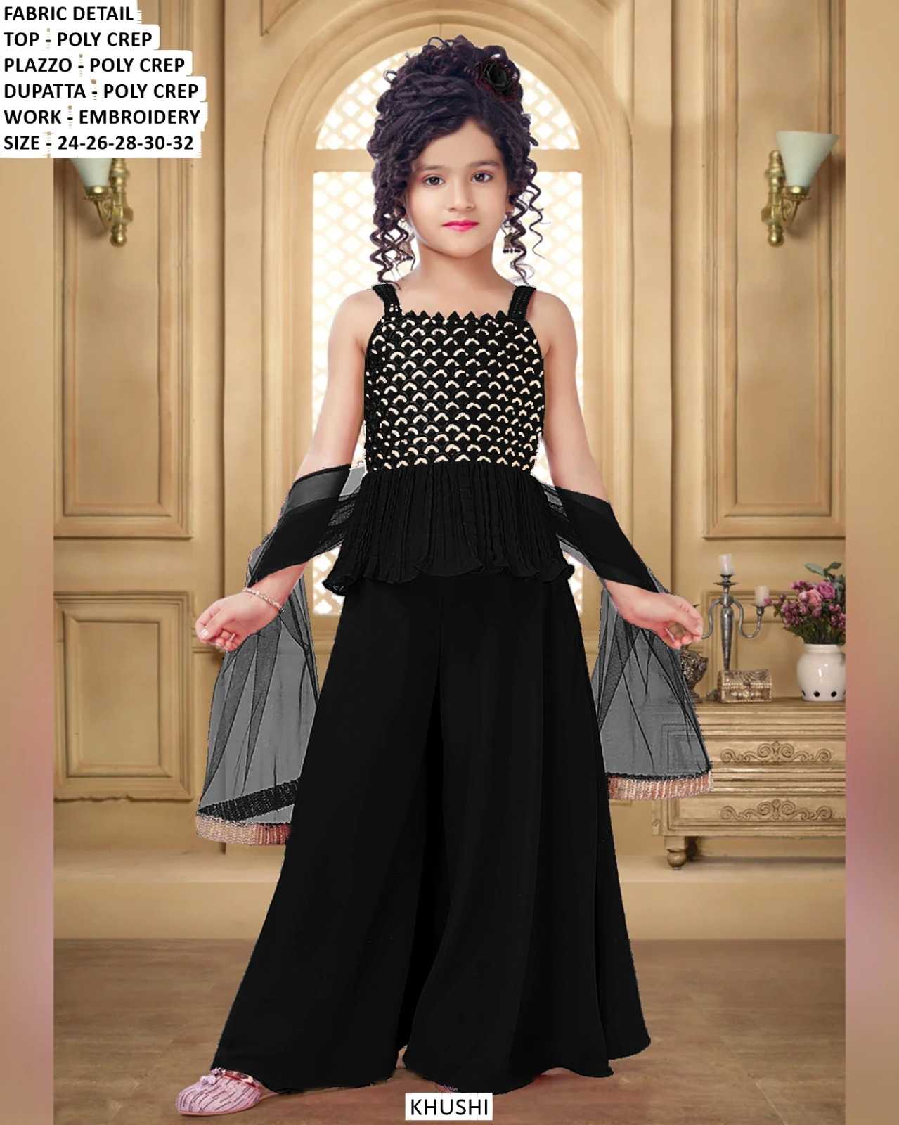 Ynf Poly Crepe KESH481 KHUSHI Kids Wear Wholesale Kids Sharara Kids Suit Kids Anarkali Suits Manufacturer- Kids Exports