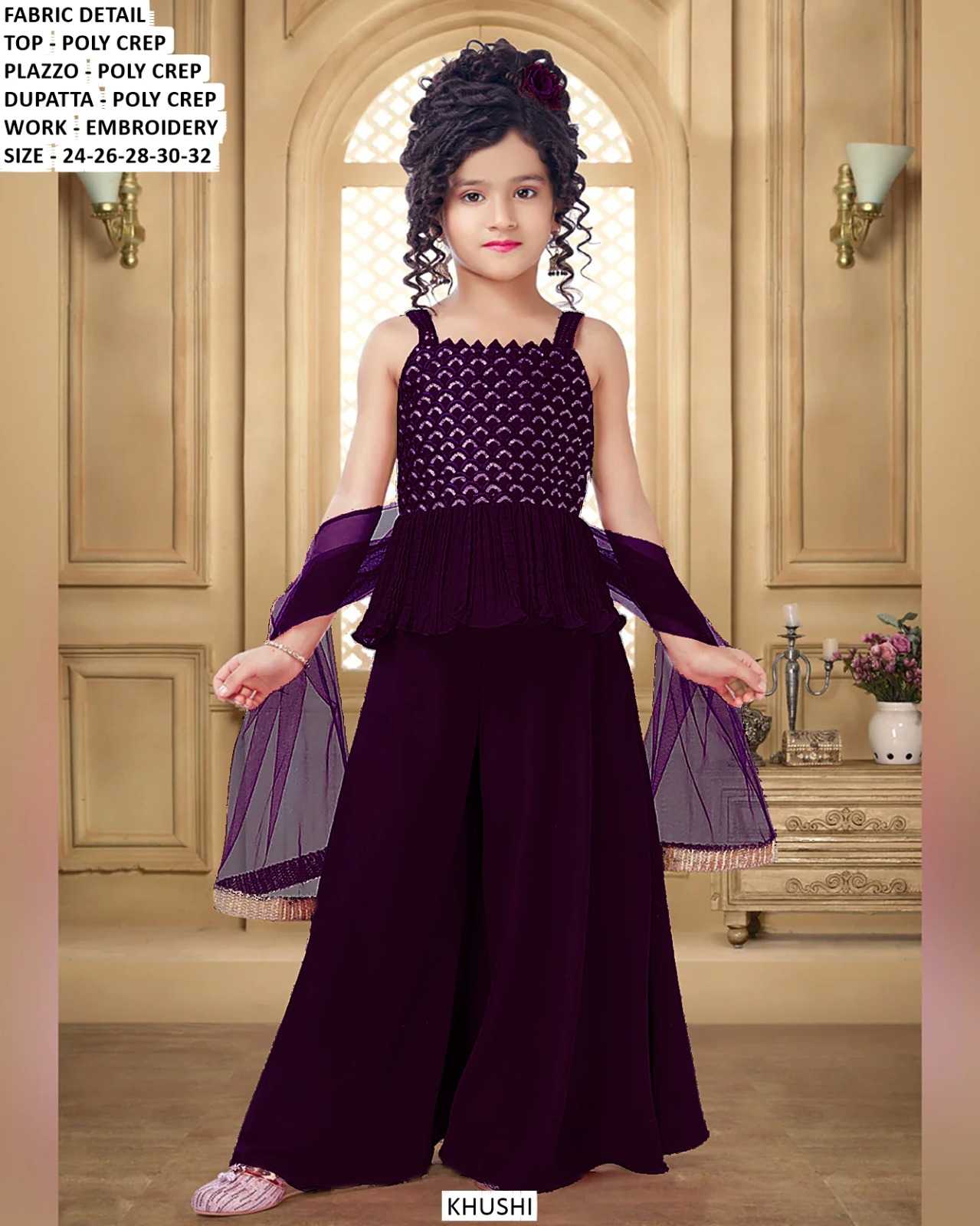 Ynf Poly Crepe KESH481 KHUSHI Kids Wear Wholesale Kids Sharara Kids Suit Kids Anarkali Suits Manufacturer- Kids Exports