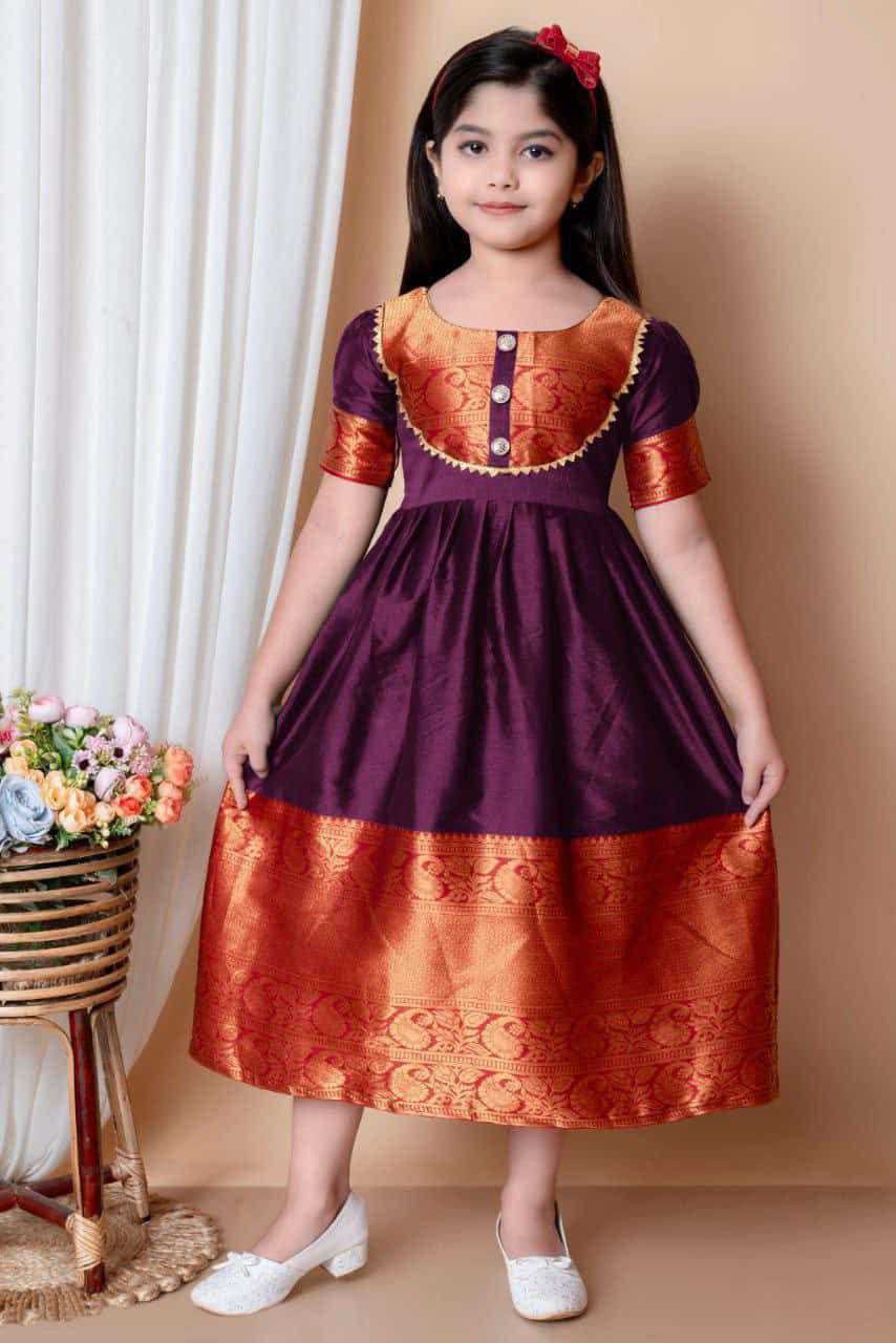 Ynf Soft Tapeta Silk RIN222 HK-66 Kids Wear Wedding Collections Festive Collections Wholesale Kids Traditional Outfits Kids Festive Wear Kids Silk Dress Manufacturer- Kids Exports
