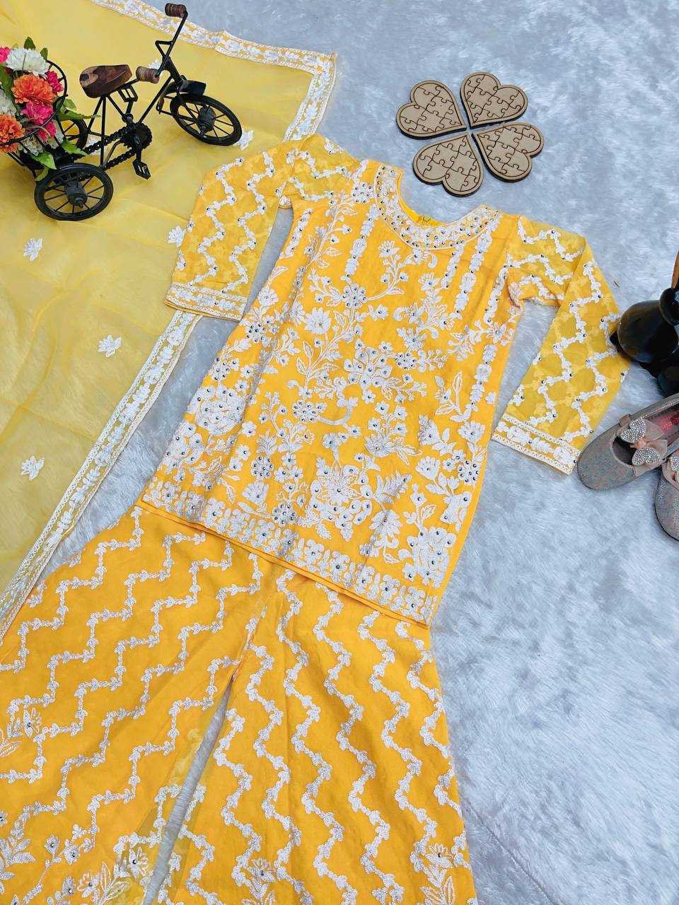 Ynf Faux Georgette KESH415 216 Kids Wear Wedding Collections Festive Collections Wholesale Kids Sharara Kids Suit Embroidered Frock Manufacturer- Kids Exports