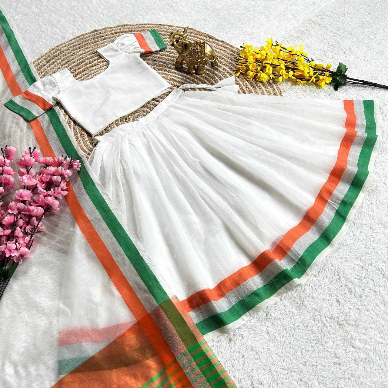 Ynf Cotton RIN235 Tri-Colour Kids Wear Festive Collections Wholesale Kids Lehenga Onam Collections Independence Day Collections Manufacturer- Kids Exports