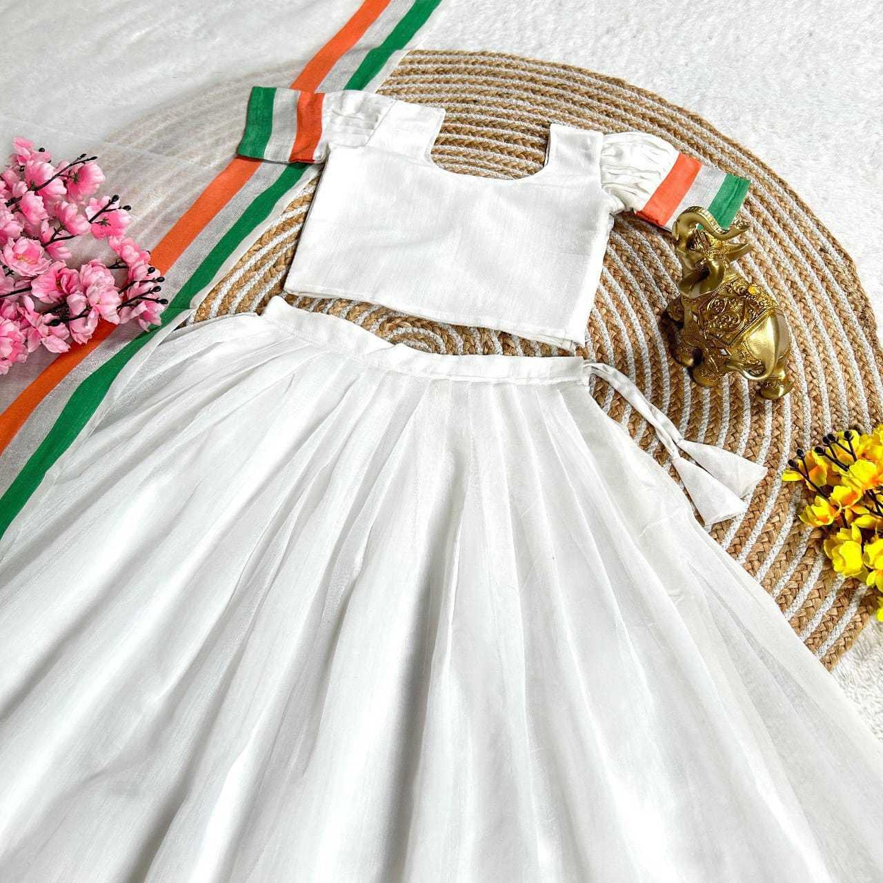Ynf Cotton RIN235 Tri-Colour Kids Wear Festive Collections Wholesale Kids Lehenga Onam Collections Independence Day Collections Manufacturer- Kids Exports