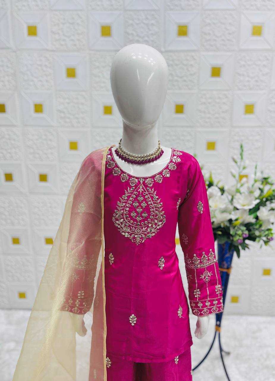 Ynf Heavy Crepe RIN234 220 Kids Wear Festive Collections Wholesale Kids Suit Embroidered Frock Kids Silk Dress Manufacturer- Kids Exports