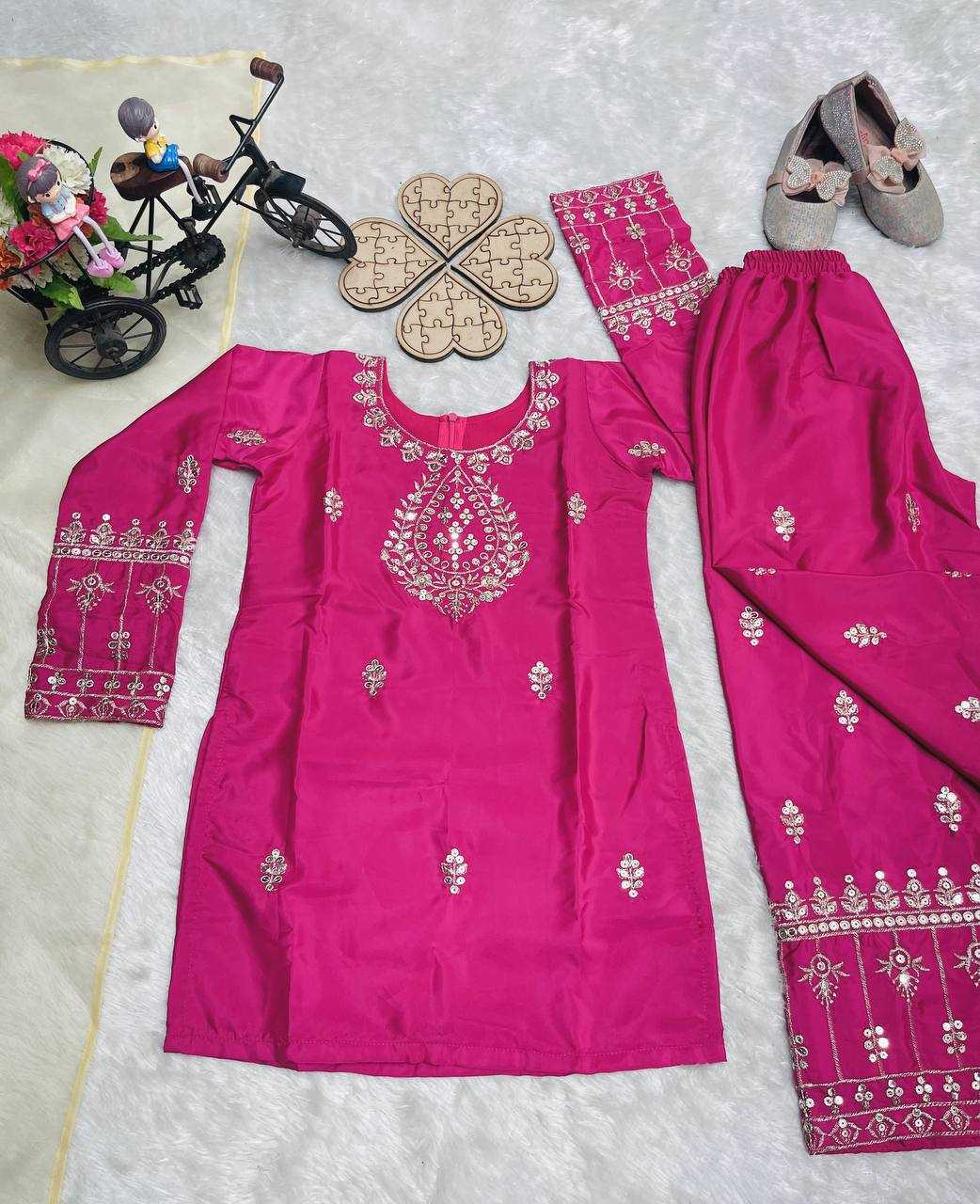 Ynf Heavy Crepe RIN234 220 Kids Wear Festive Collections Wholesale Kids Suit Embroidered Frock Kids Silk Dress Manufacturer- Kids Exports