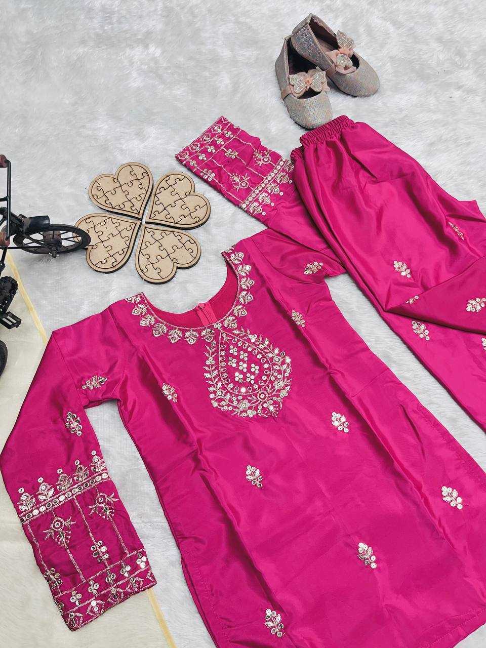 Ynf Heavy Crepe RIN234 220 Kids Wear Festive Collections Wholesale Kids Suit Embroidered Frock Kids Silk Dress Manufacturer- Kids Exports