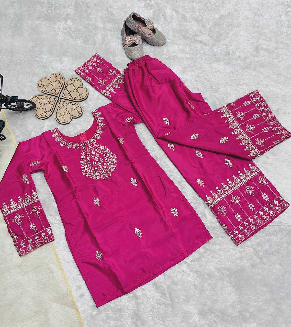 Ynf Heavy Crepe RIN234 220 Kids Wear Festive Collections Wholesale Kids Suit Embroidered Frock Kids Silk Dress Manufacturer- Kids Exports