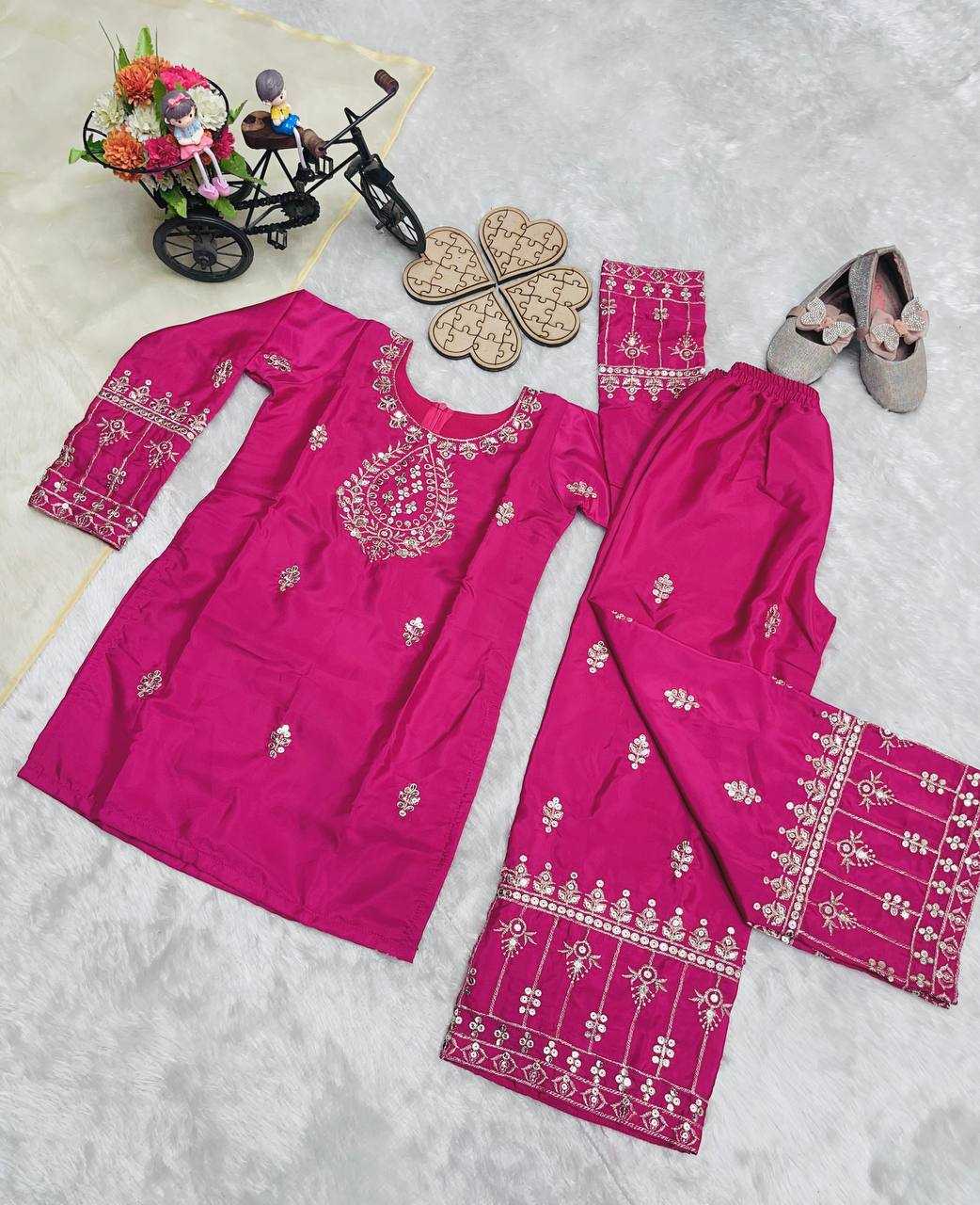 Ynf Heavy Crepe RIN234 220 Kids Wear Festive Collections Wholesale Kids Suit Embroidered Frock Kids Silk Dress Manufacturer- Kids Exports