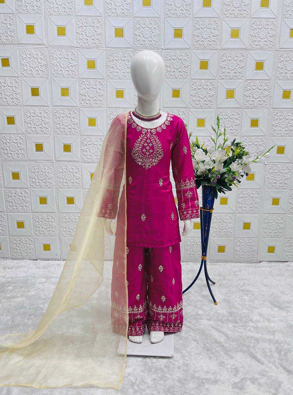 Ynf Heavy Crepe RIN234 220 Kids Wear Festive Collections Wholesale Kids Suit Embroidered Frock Kids Silk Dress Manufacturer- Kids Exports