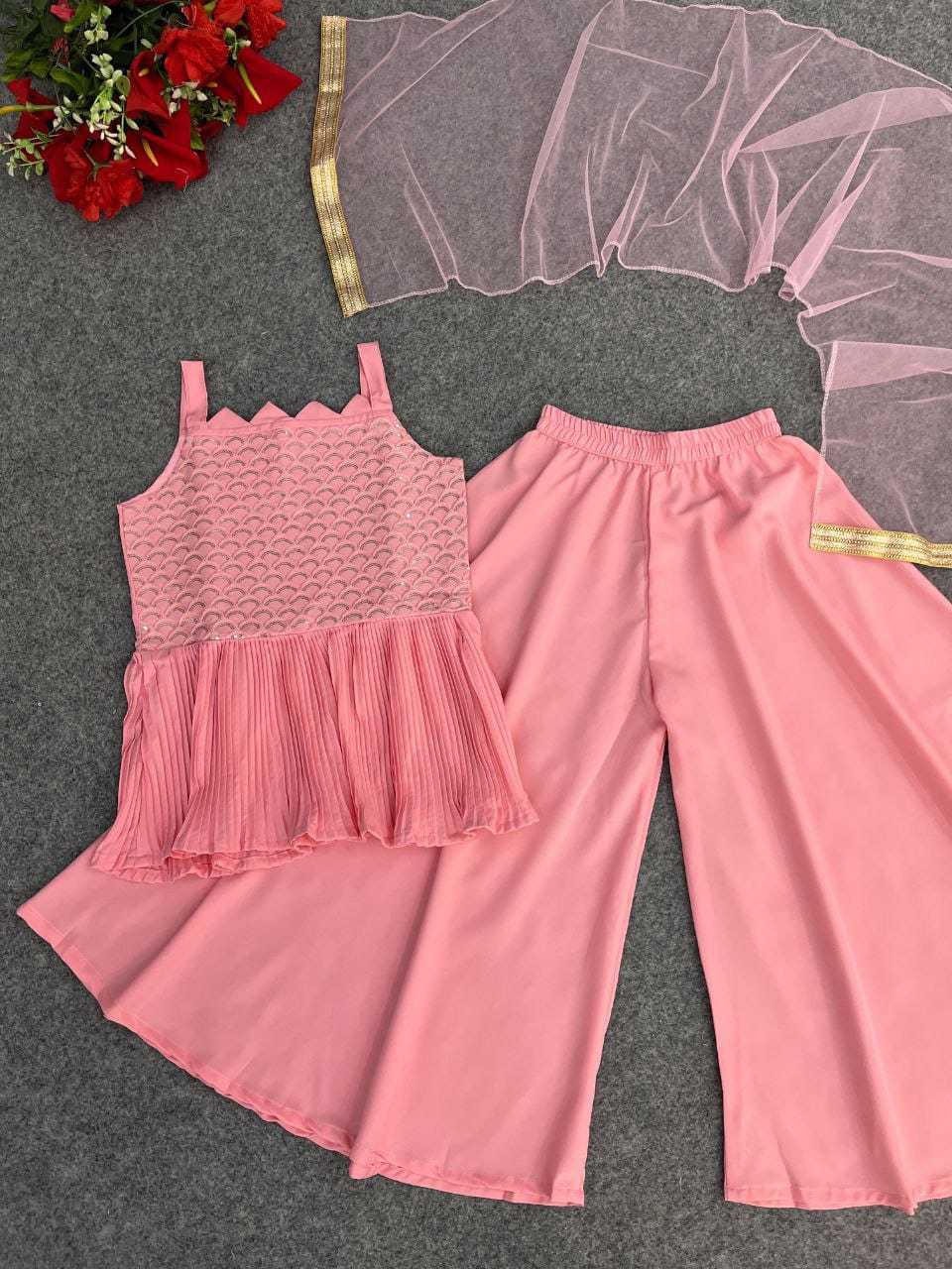 Ynf Poly Crepe KESH461 LITTLE FEATURE Kids Wear Wholesale Kids Indo-Western Wear Kids Party Wear Ethnic Manufacturer- Kids Exports