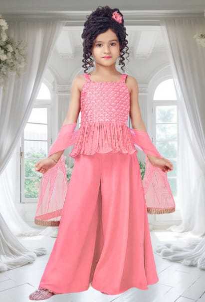 Ynf Poly Crepe KESH461 LITTLE FEATURE Kids Wear Wholesale Kids Indo-Western Wear Kids Party Wear Ethnic Manufacturer- Kids Exports